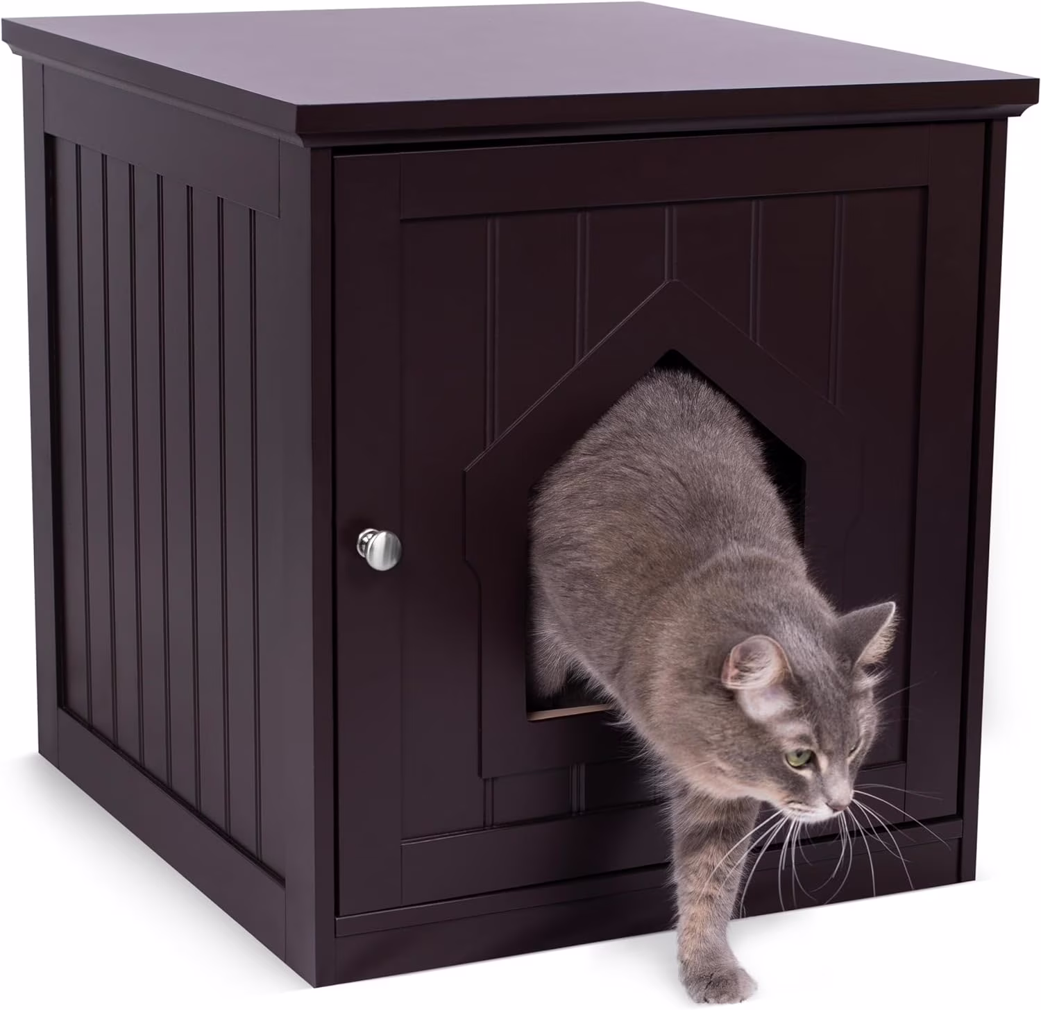 Decorative Cat House & Side Table | Cat Home Covered Nightstand | Indoor Pet Crate | Litter Box Enclosure | Hooded Hidden Pet Box | Cats Furniture Cabinet | Kitty Washroom