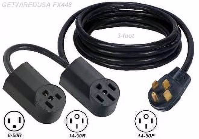 Y Adapter, 2-Way Connector, 14-50P Male 4-Pin Stove Oven Range Plug To 14-50R & A 6-50R 3-Pin Welder Receptacle Outlet Box Dual Electrical Power Cord Splitter 220/250V NEMA FX448