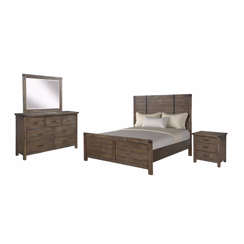 New Classic Galleon 4-Piece Wood Cal King Bedroom Set with Nightstand in Walnut