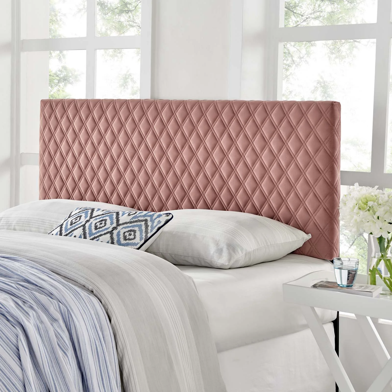 Headboard, King Size, Velvet, Pink, Modern Contemporary Urban Design, Bedroom Master Guest Suite