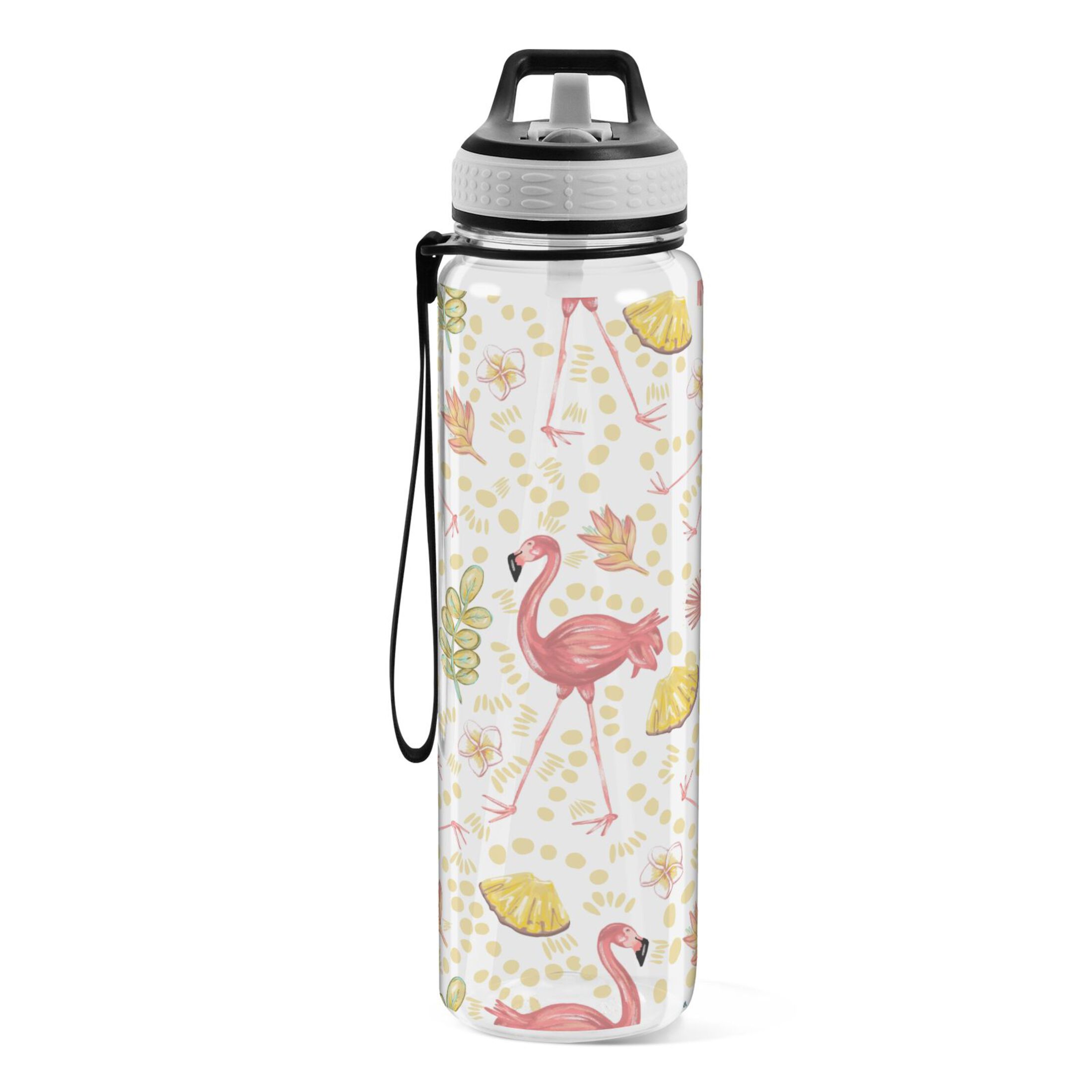 Flamingo and Pineapple Tropical 32oz Sports Water Bottles Leakproof Tritan Bottle with Straw BPA Free Clear Bottle for Fitness Gym Outdoor Cycling