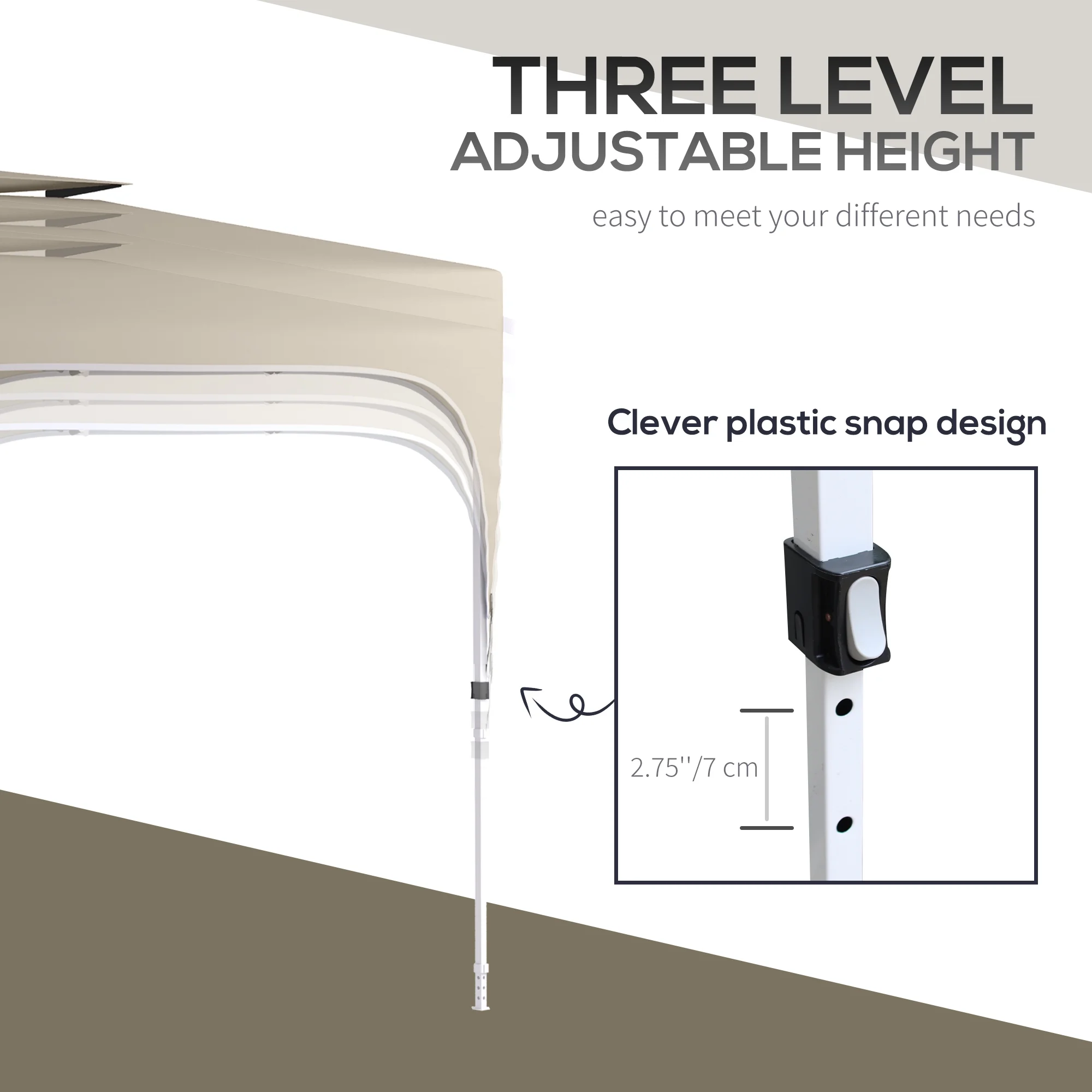 Outsunny 10' x 10' Pop Up Canopy Tent with Netting, Instant Gazebo Shelter, Height Adjustable, with Carry Bag and 4 Sand Bags, 100 Square Feet of Shade, Khaki