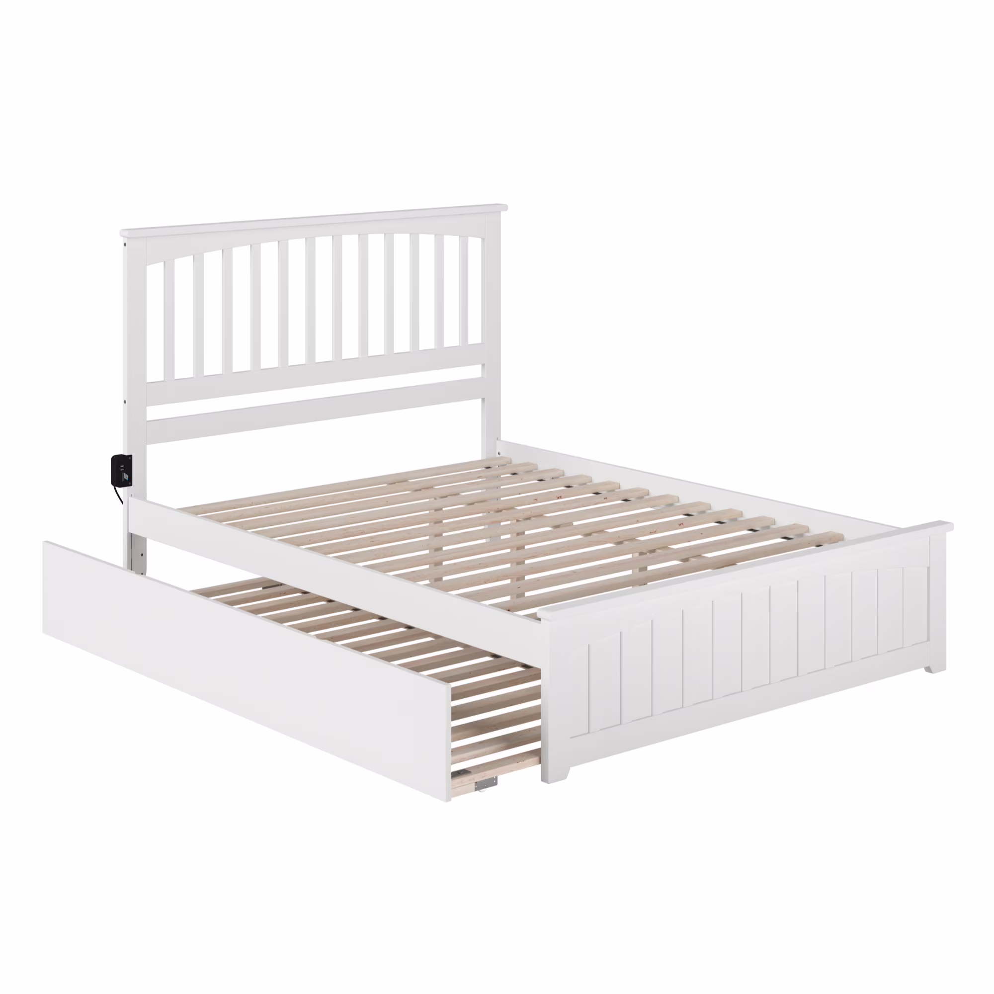 AFI Mission Solid Wood Queen Bed and Footboard with Twin XL Trundle in White