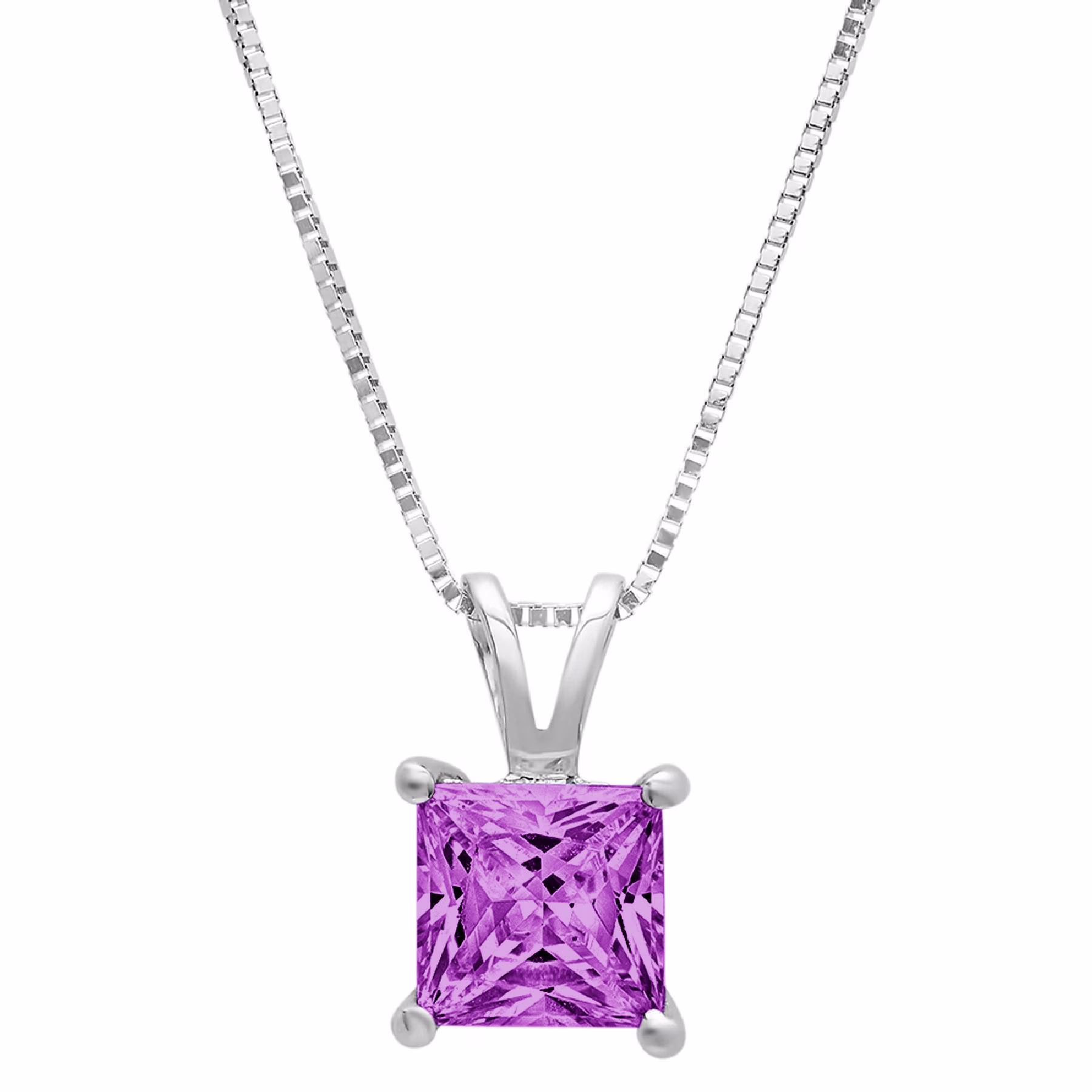 1.5 ct Brilliant Princess Cut Solitaire Simulated Alexandrite 18K White Gold Pendant with 16