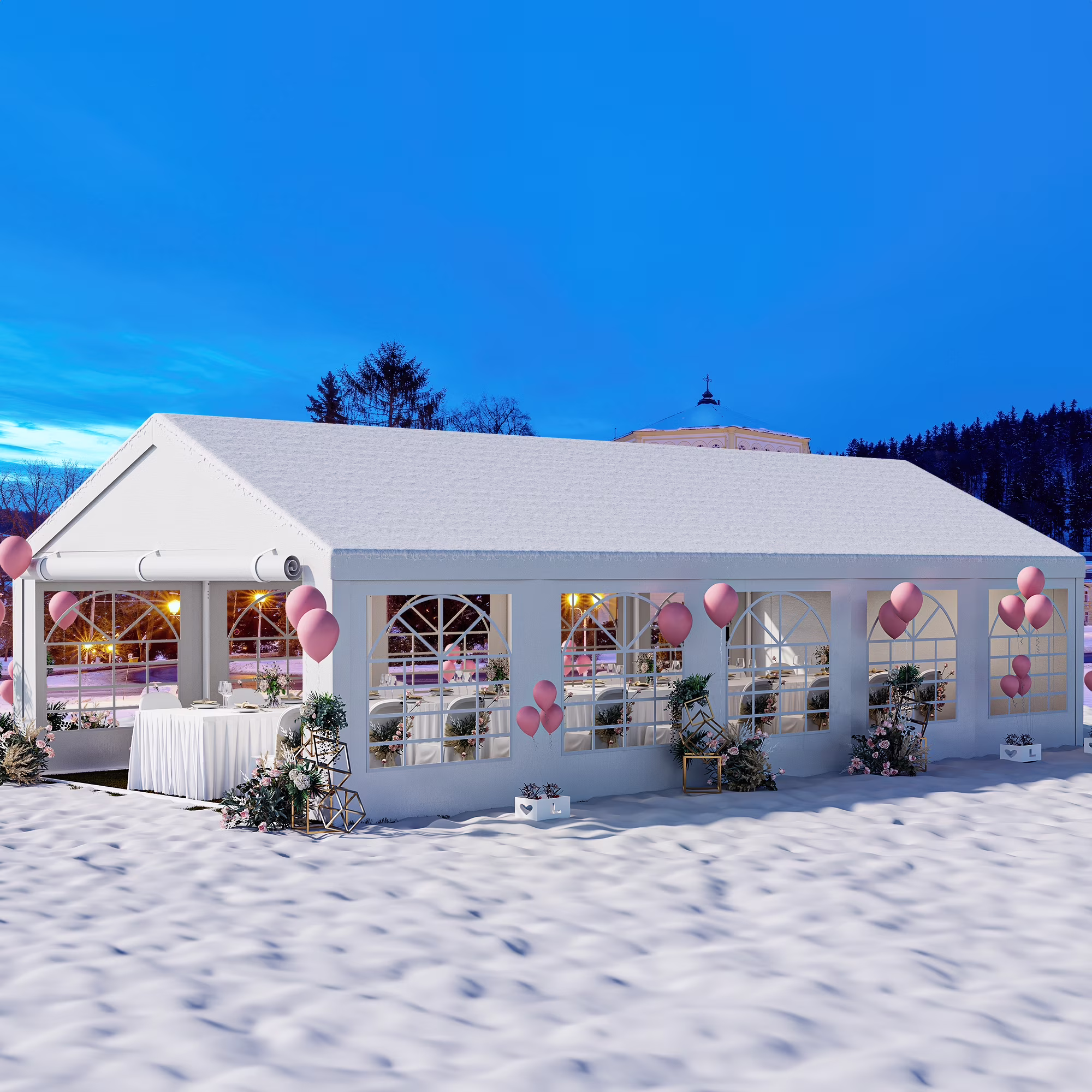 Dextrus 16x32FT Premium Wedding Event Party Tent with Upgraded Galvanized Structure Includes Spacious White Roof, Detachable Sidewalls & 3 Convenient Storage Bags Ideal for Commercial Use