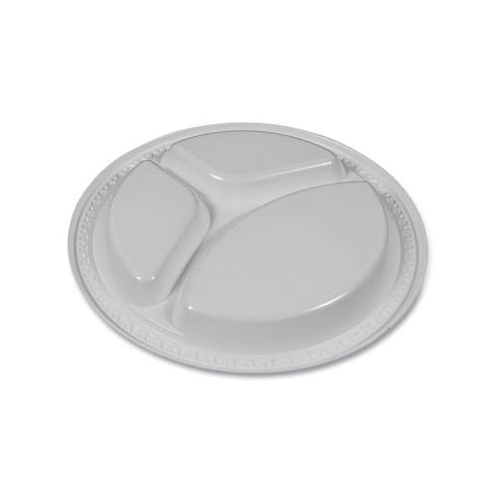 Plastic Dinnerware Compartment Plates, 9" dia, White, 125/Pack