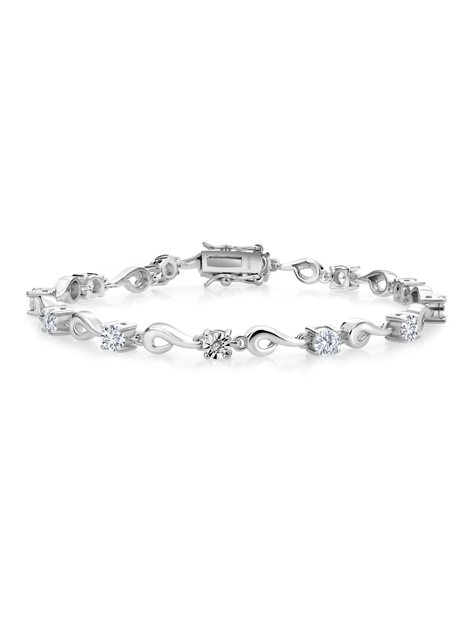 Gem Stone King 925 Sterling Silver Sky Blue Aquamarine and White Lab Grown Diamond Bracelet For Women (2.35 Cttw, Gemstone March Birthstone, Round 4MM, 6.5 inch)