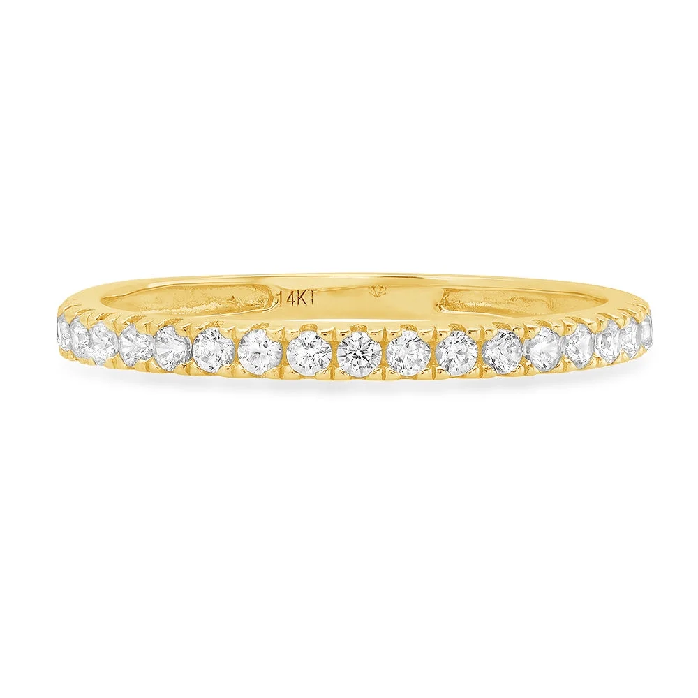 0.57 ct Brilliant Round Cut Synthetic Moissanite 18K Yellow Gold Stackable Band SZ 3.75