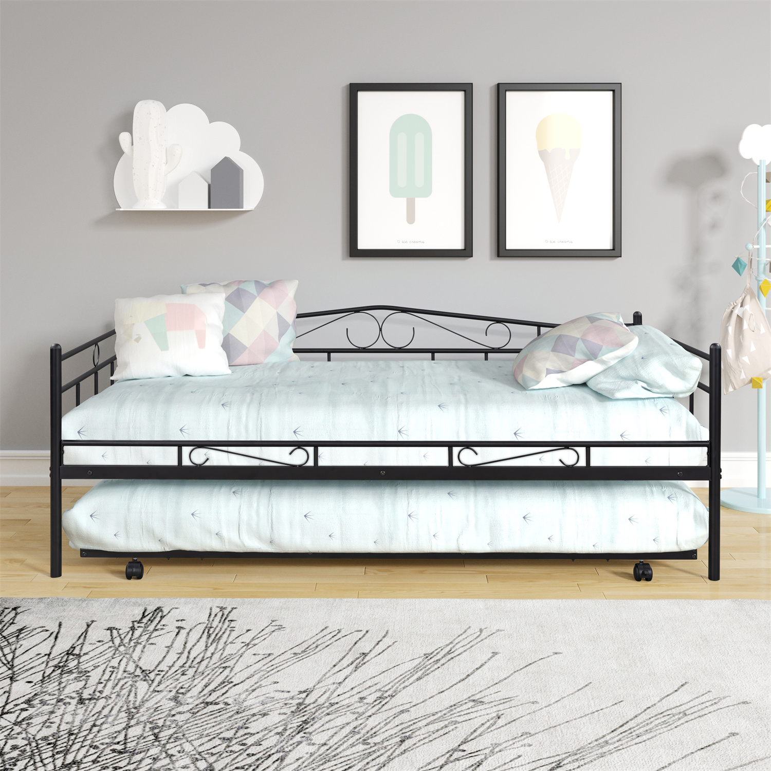 Black Daybed with Trundle, Metal Twin Size Daybed Frame