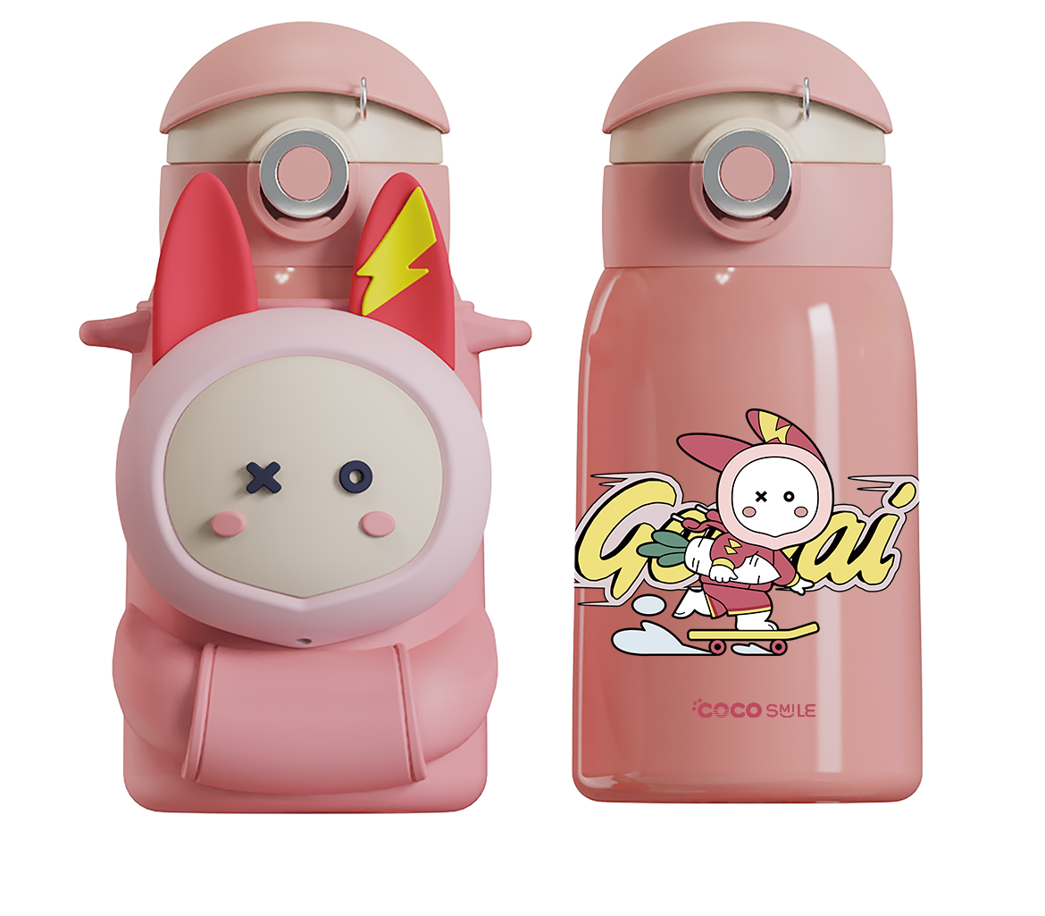 Coco Cap Squeaker Straw Thermos Cup (Pink Rabbit)