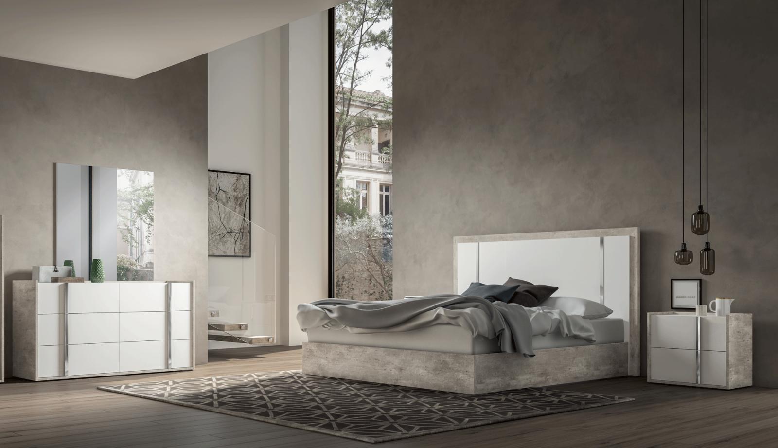 White & Grey Eco Stone King Bed & 2 Nightstands Modern Made in Italy Soflex Trevis