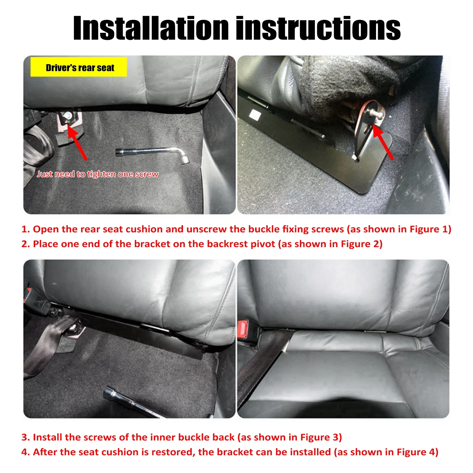 Dcenta Car Seat Mount Bracket, ISOFIX Belt Connector Replacement Kit for Peugeot 307