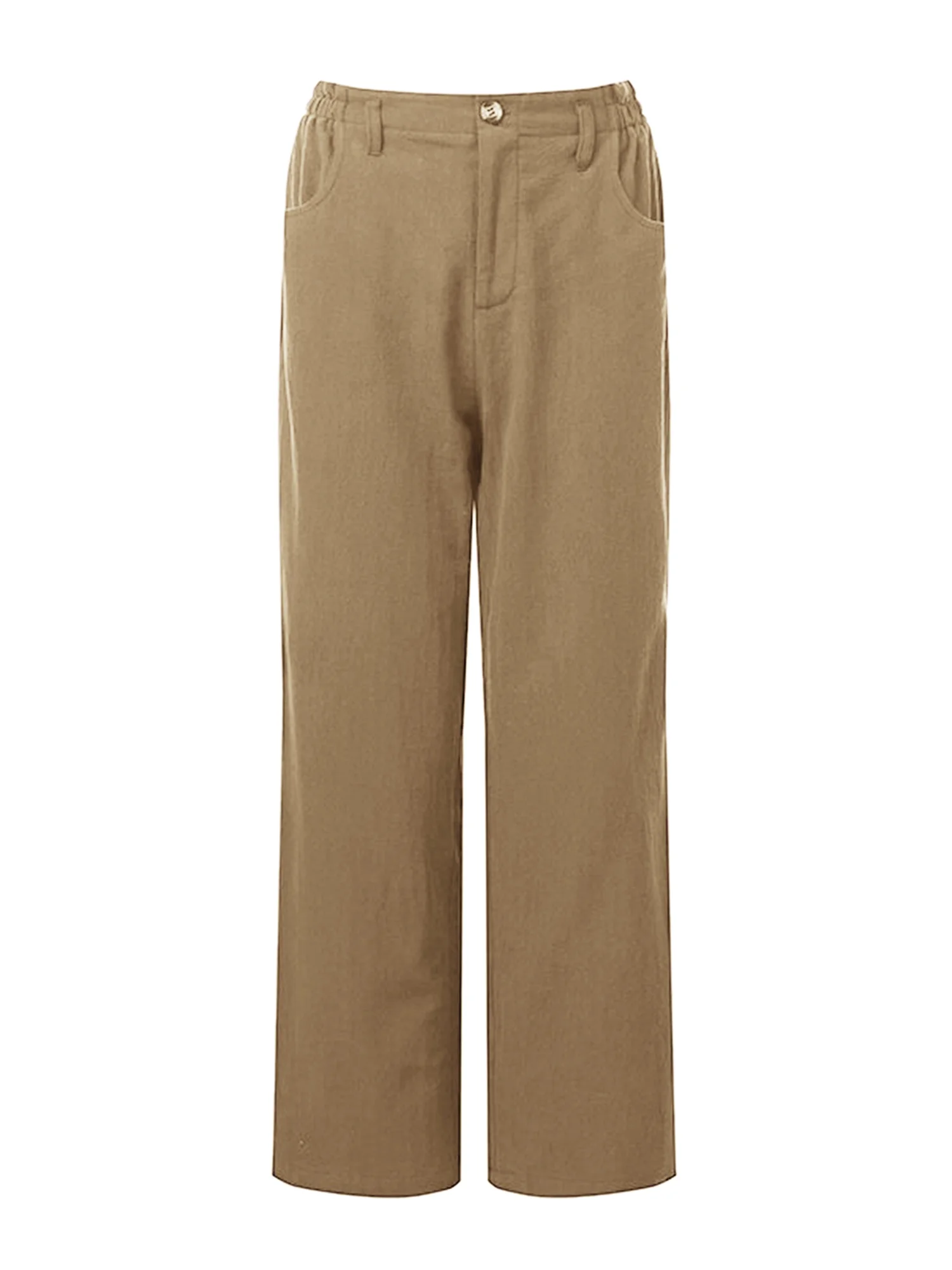 Inevnen Womens Linen Pants High Waisted Straight Leg Buttons Casual Capris Trousers with Pockets