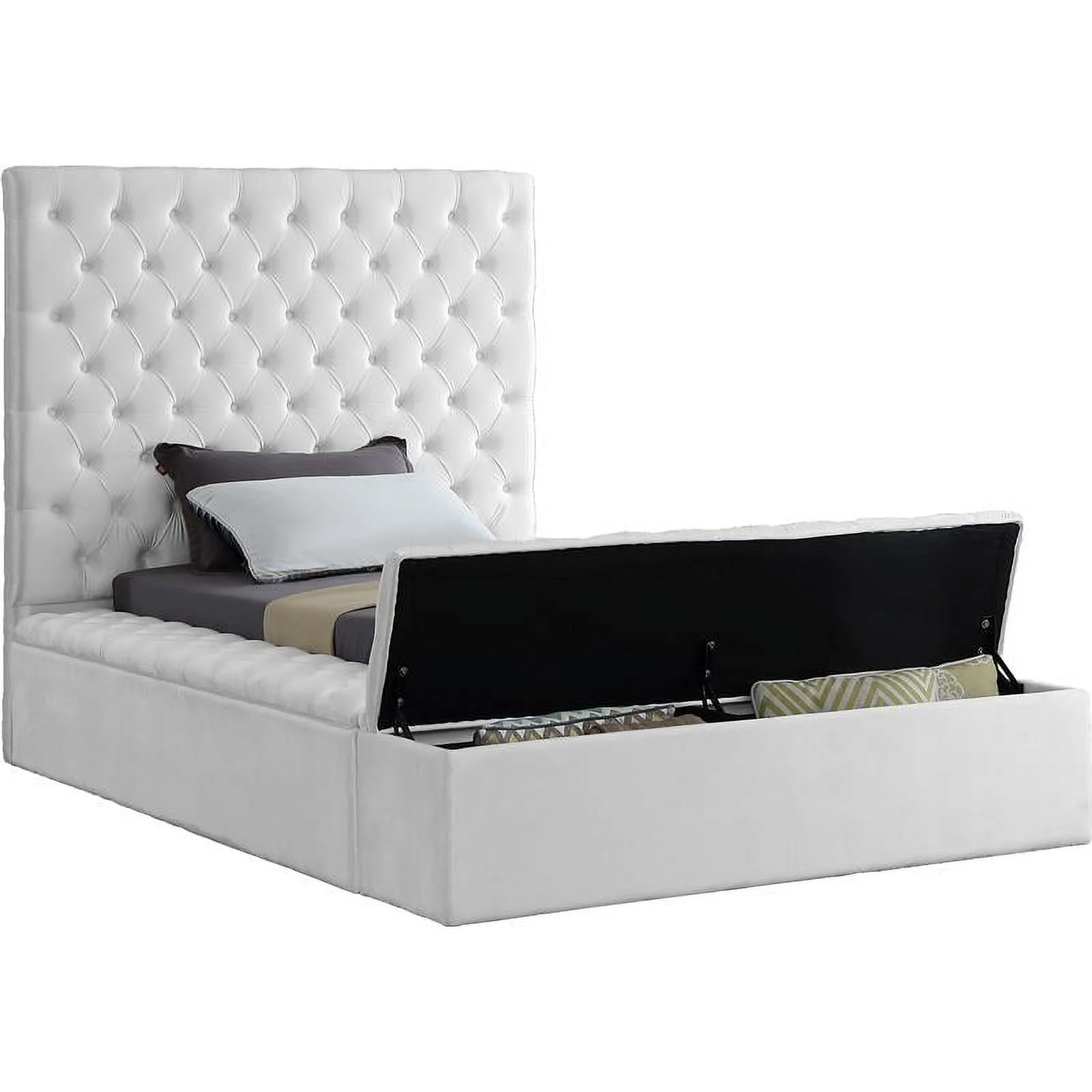 Meridian Furniture Bliss Solid Wood Tufted Velvet Twin Bed in White