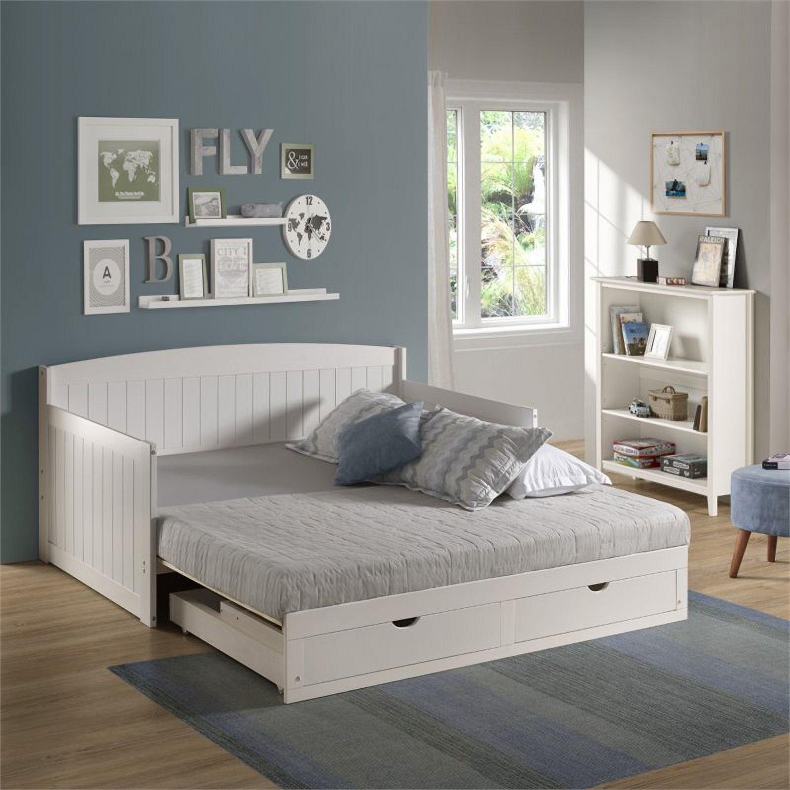 Roseberry Kids Transitional Wood Daybed with King Conversion in White