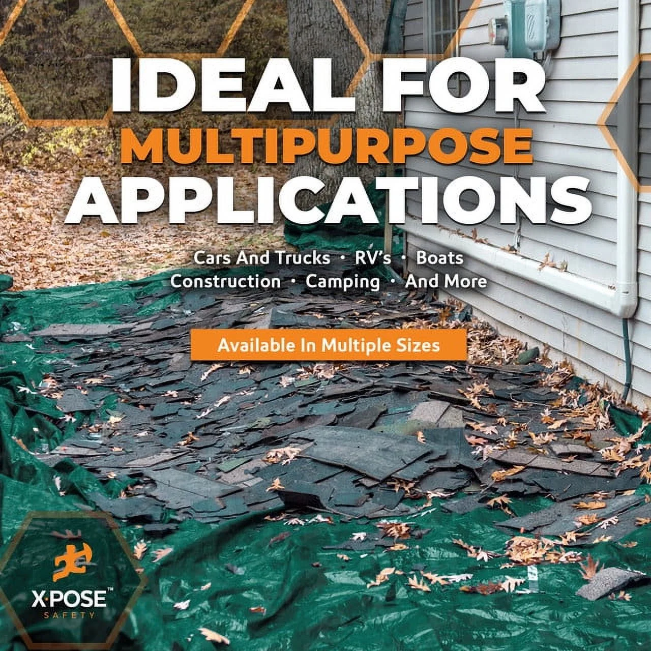 Heavy Duty Poly Tarp 20 Feet x 25 Feet 10 Mil Thick Waterproof, UV Blocking Protective Cover - Reversible Green and Black - Laminated Coating - Rustproof Grommets - by Xpose Safety