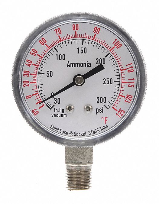 Sim Supply Compound Gauge,Ammonia,2 1/2 In,300 Psi  4CFW7