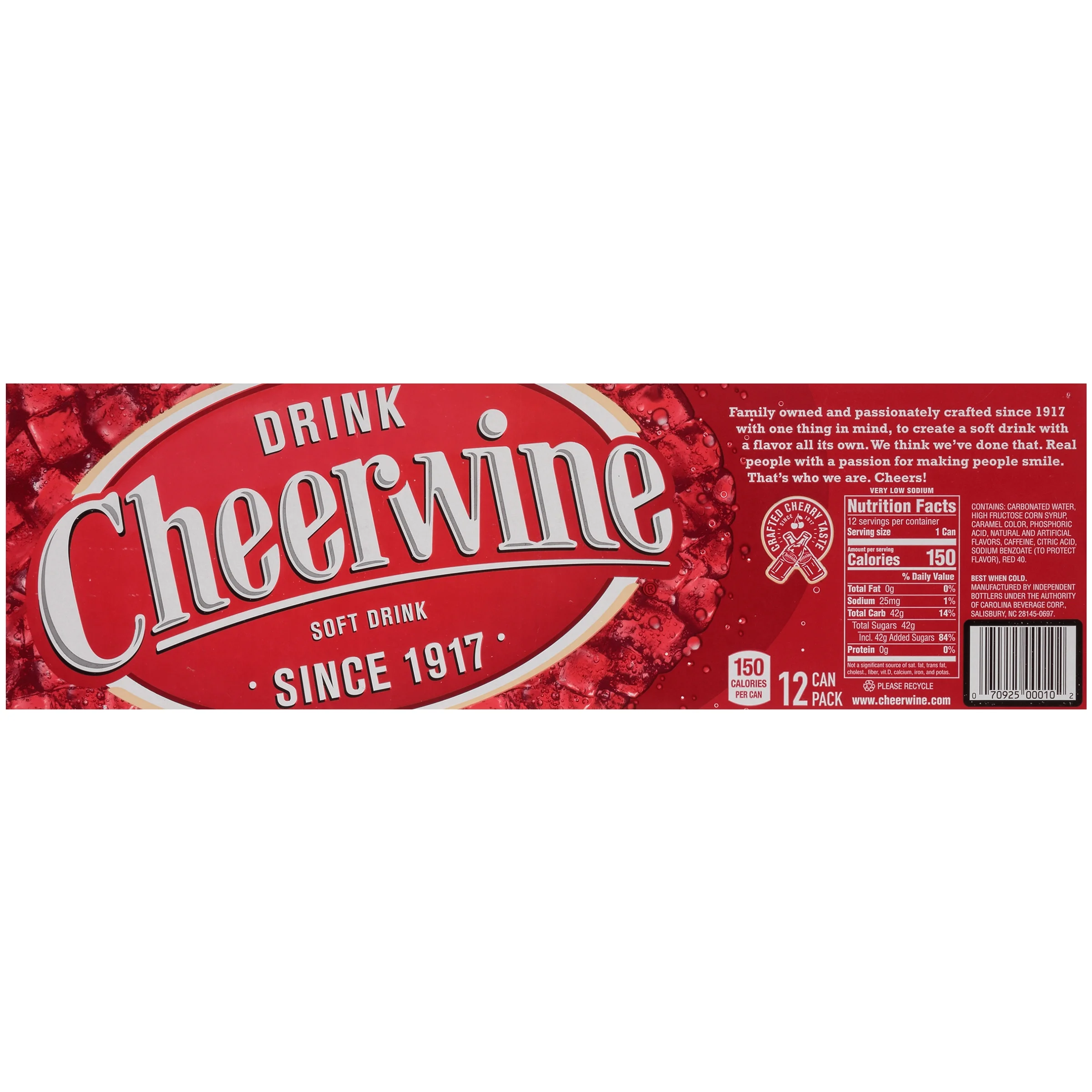 Cheerwine Uniquely Sparkling Cherry Soft Drink, 12 fl oz, 12-Pack