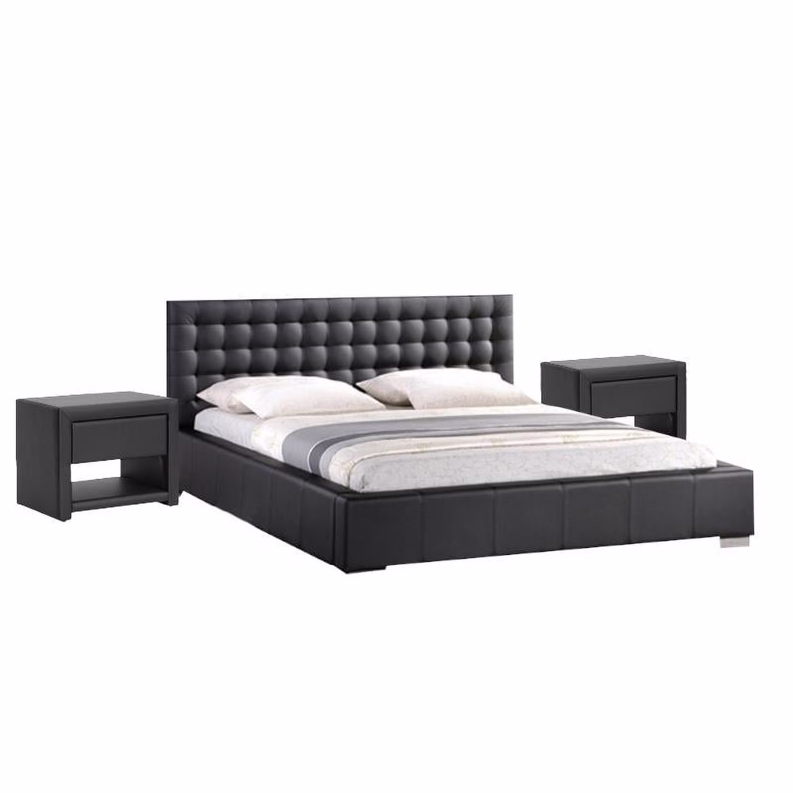 3 Piece Tufted Queen Platform Bedroom Set in Black