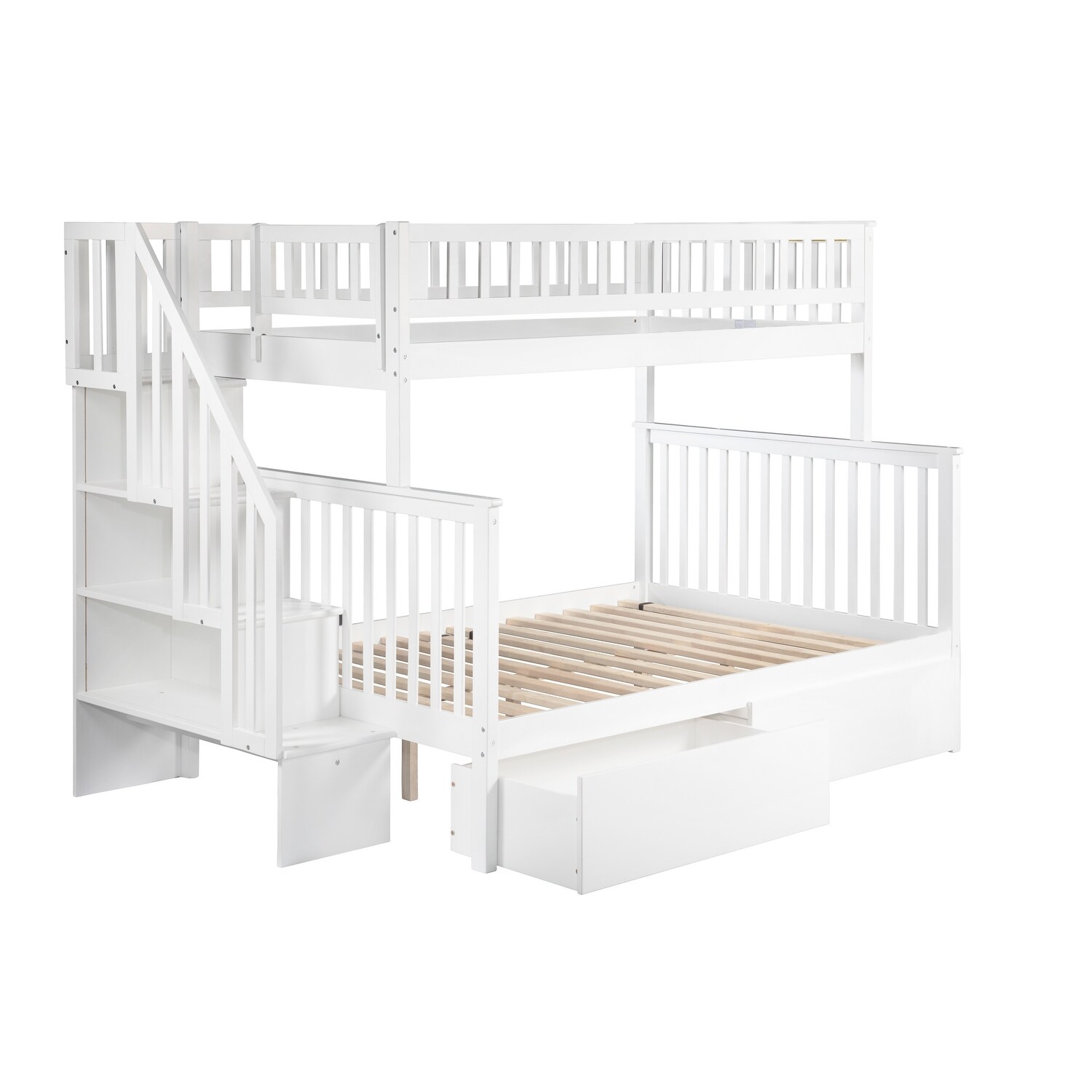 AFI Woodland Staircase Bunk Bed Twin over Full with 2 Drawers in White