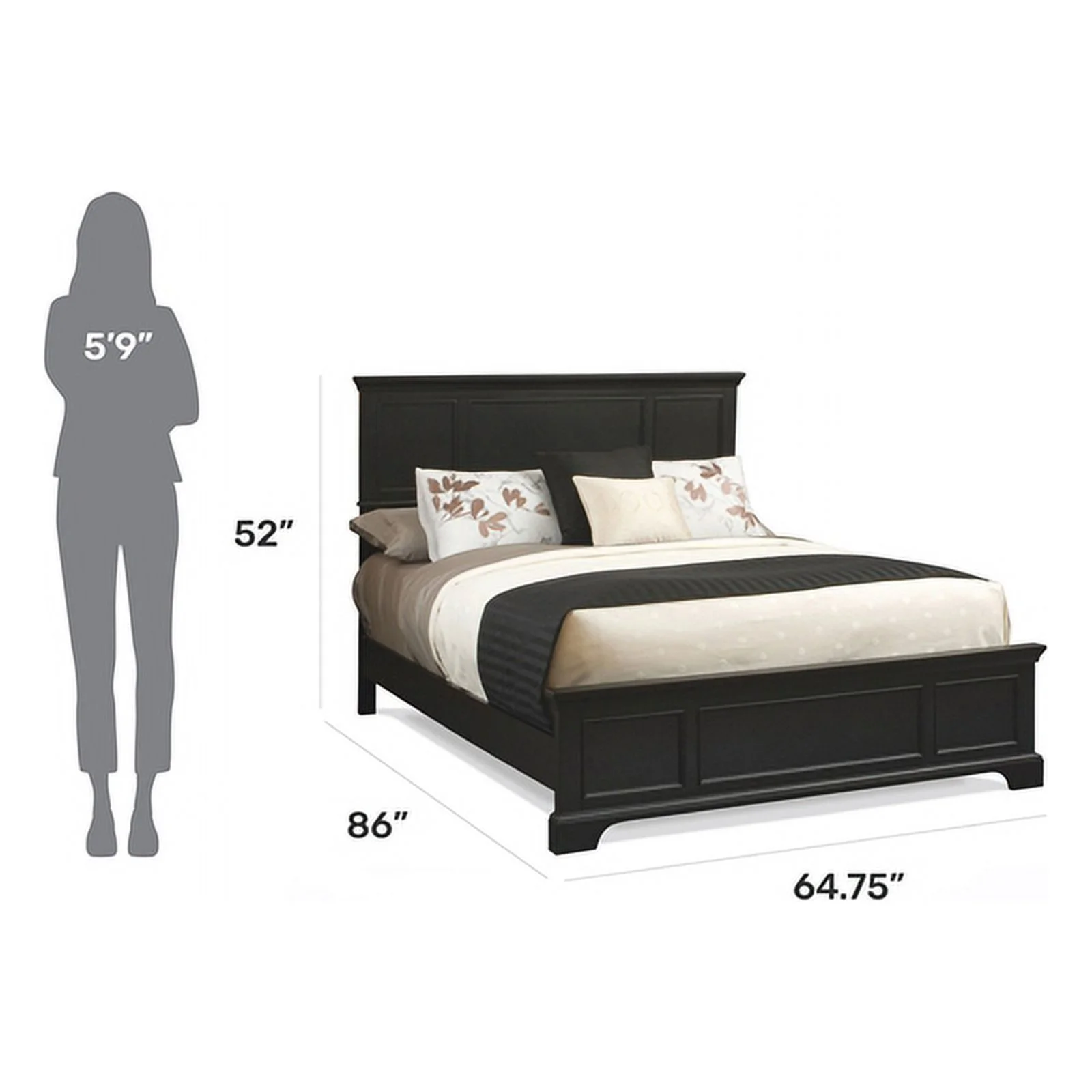 Pemberly Row Traditional styled Wood Queen Bed in Black Finish