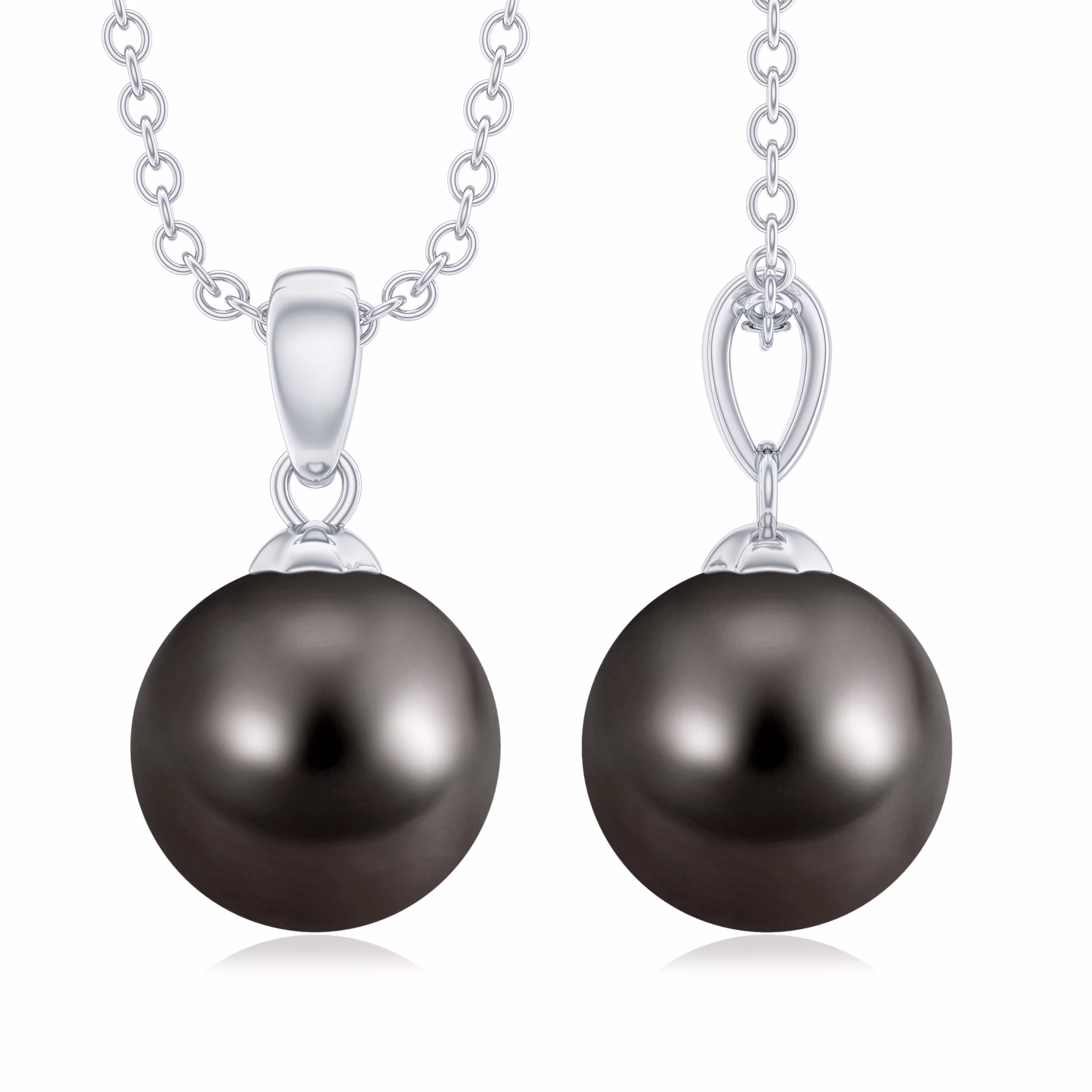 Simple Tahitian Pearl Solitaire Pendant Necklace for Women - 8 mm - AAA Grade, 925 Sterling Silver