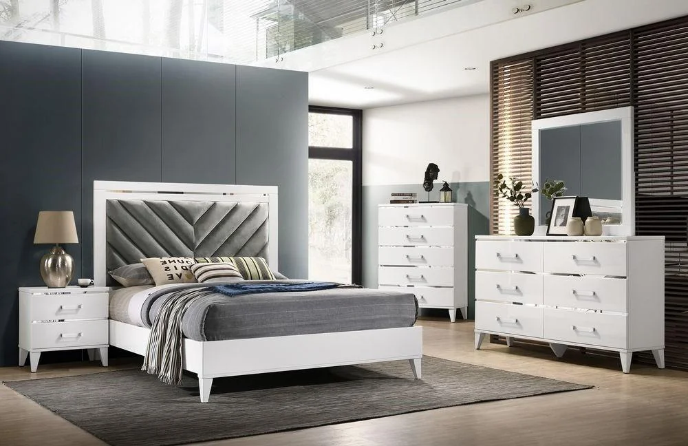 Modern Gray & White Queen 5pcs Bedroom Set by Acme Chelsie 27390Q-5pcs