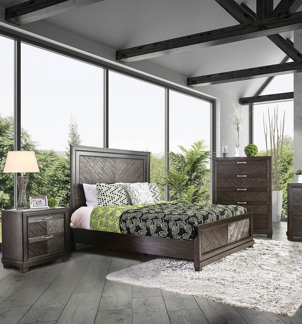 Transitional Espresso Solid Wood King Bedroom Set 3pcs FOA CM7315 Argyros