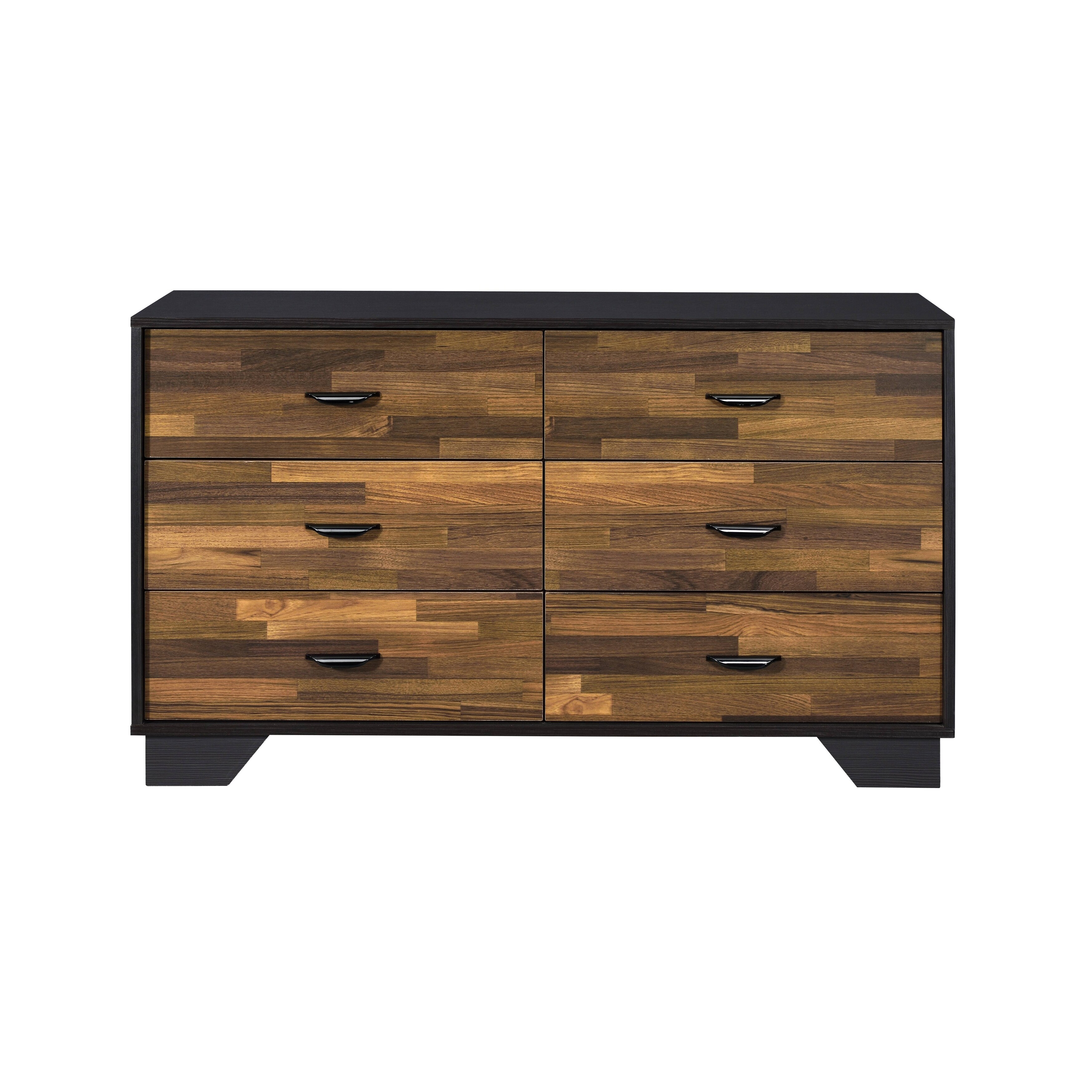 Walnut Transitional Style 6-drawer Dresser in Walnut & Black Finish, Composite Wood & Venee