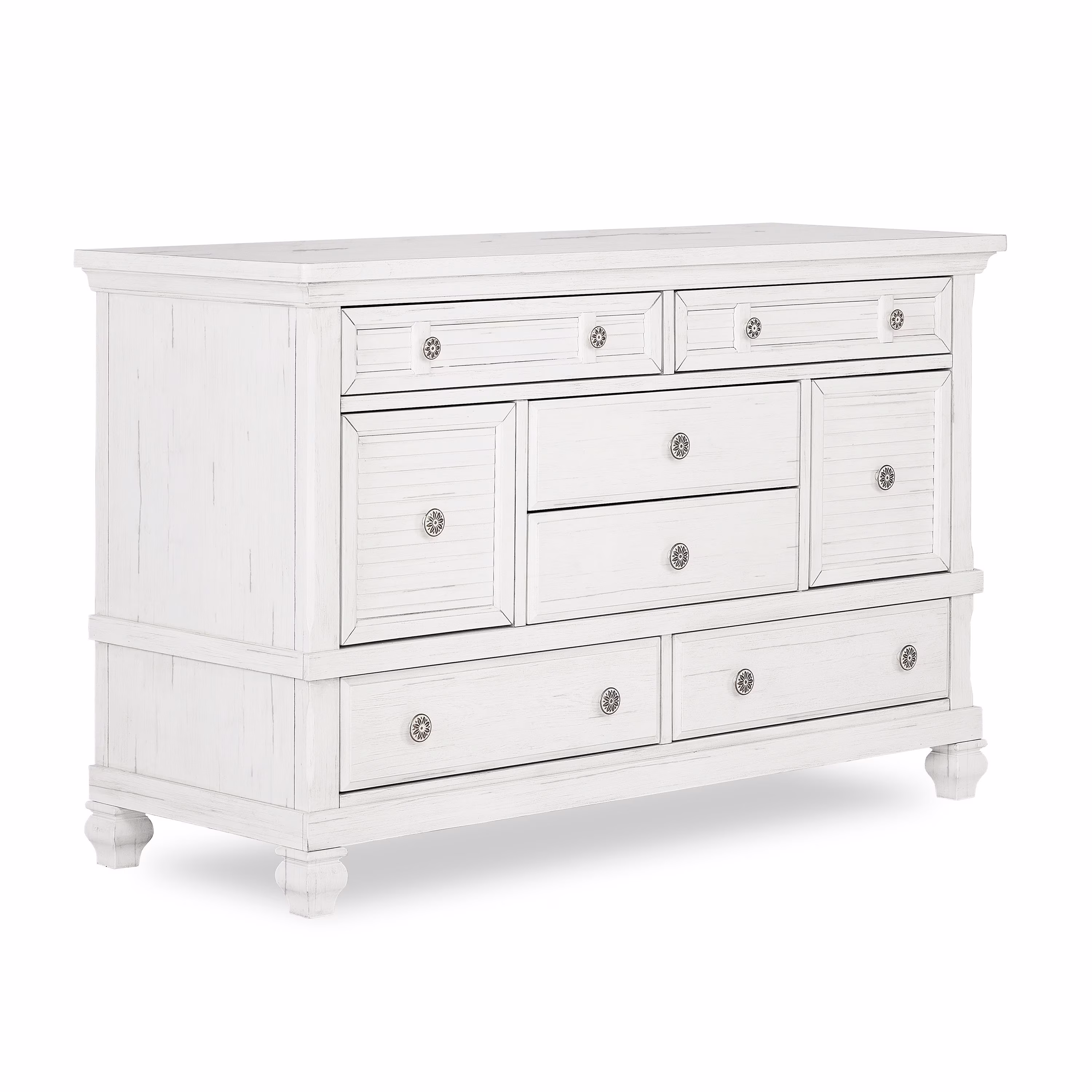 Evolur Signature Cape May Double Dresser, Weathered White, 6 Drawers