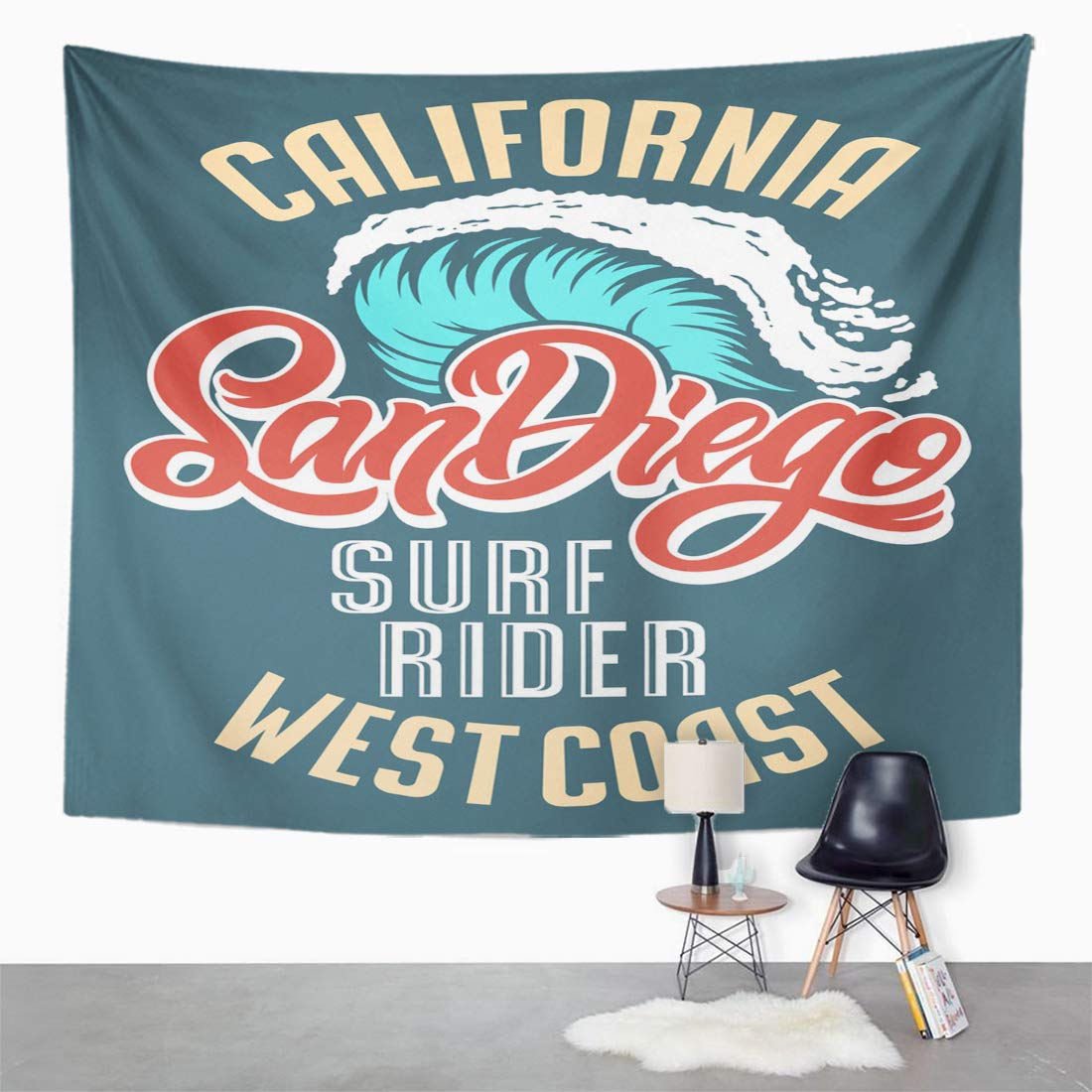 REFRED Beach San Diego Big Wave Surf Rider Malibu California Wall Art Hanging Tapestry Home Decor for Living Room Bedroom Dorm 51x60 inch