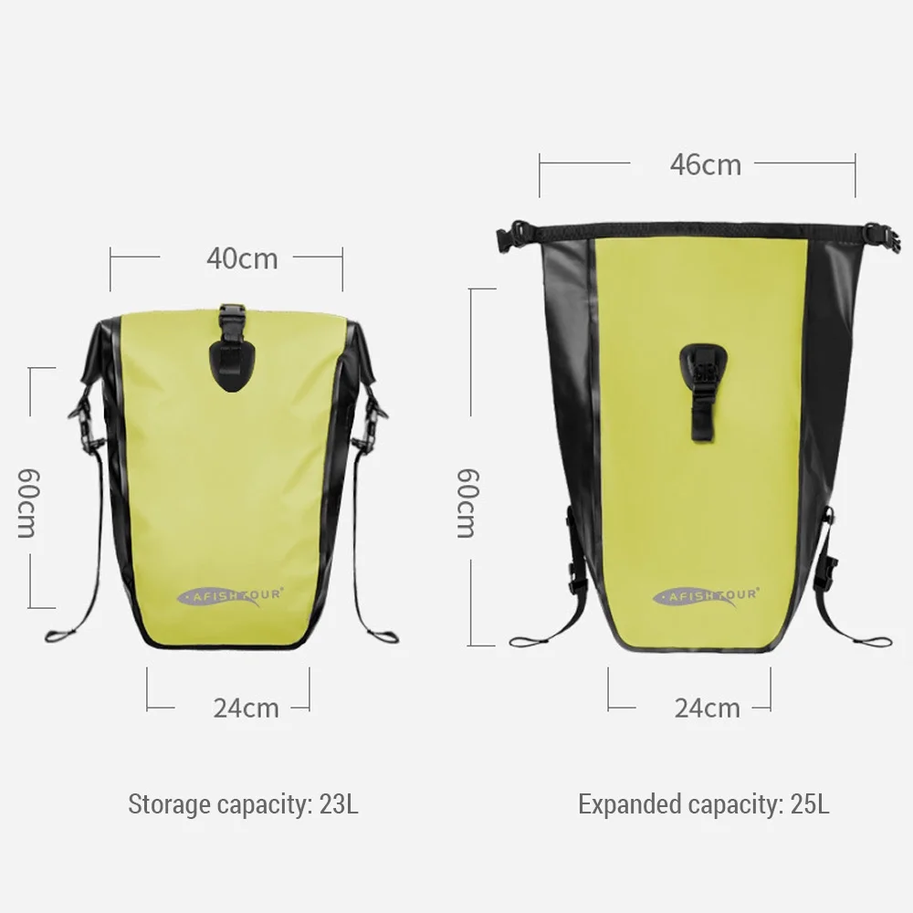 AFISHTOUR Waterproof Bike Pannier Bag 25L Rear Rack Saddle Bag for Riding Cycling