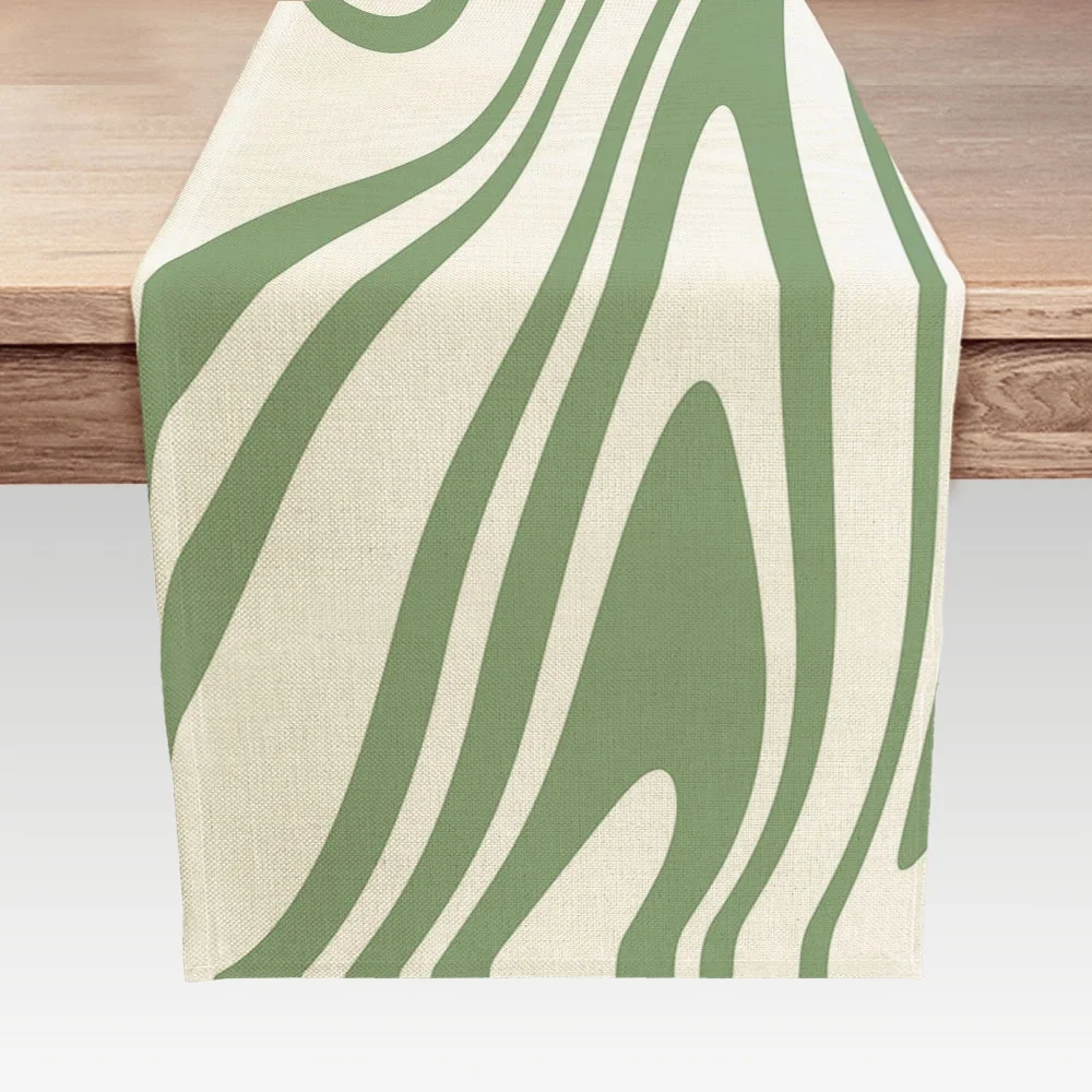 Sage Green Table Runner Linen Burlap Fabric, Modern Abstract Farmhouse Holiday Table Decoration for Kitchen Dining Room Coffee Table Rectangular Runner 13 x 72 Inches