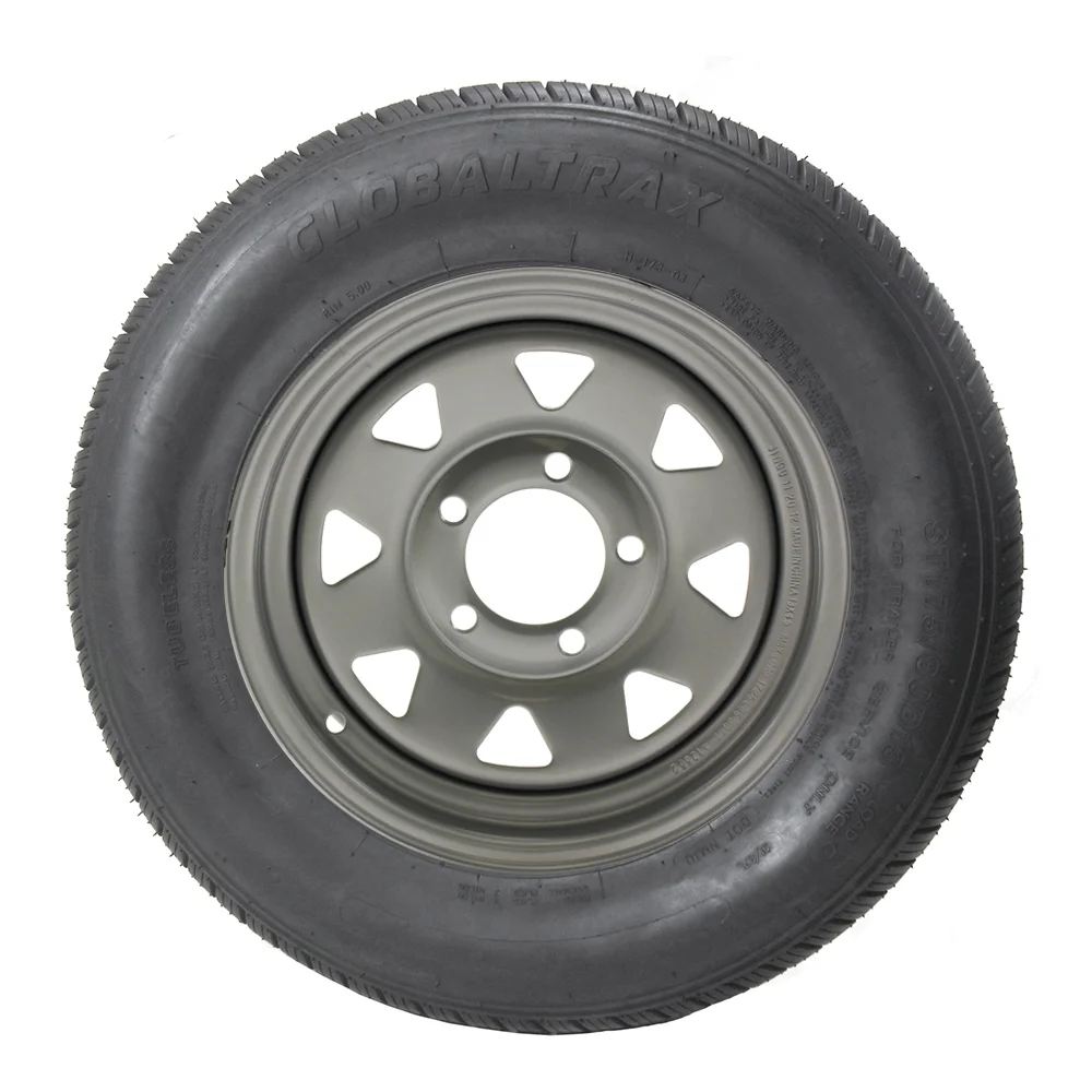 ST175/80D13 GlobalTrax Trailer Tire LRC on 5 Bolt Silver Spoke Wheel