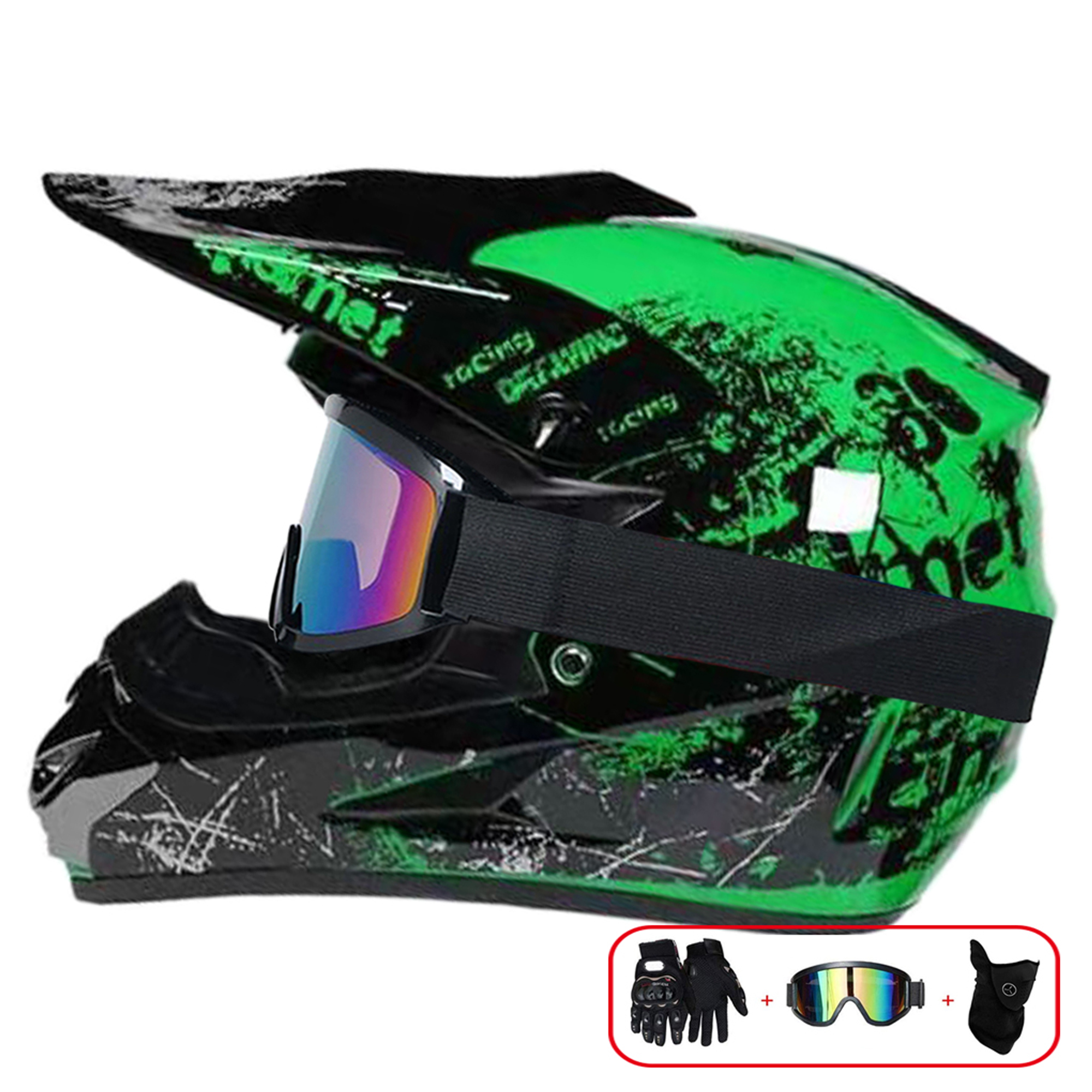 Motocross Helmet,Outdoor adult Full Face MTB Helmet Set Motorcycle Crash Helmet for Downhill Off-Road Dirt Bike Motorbike