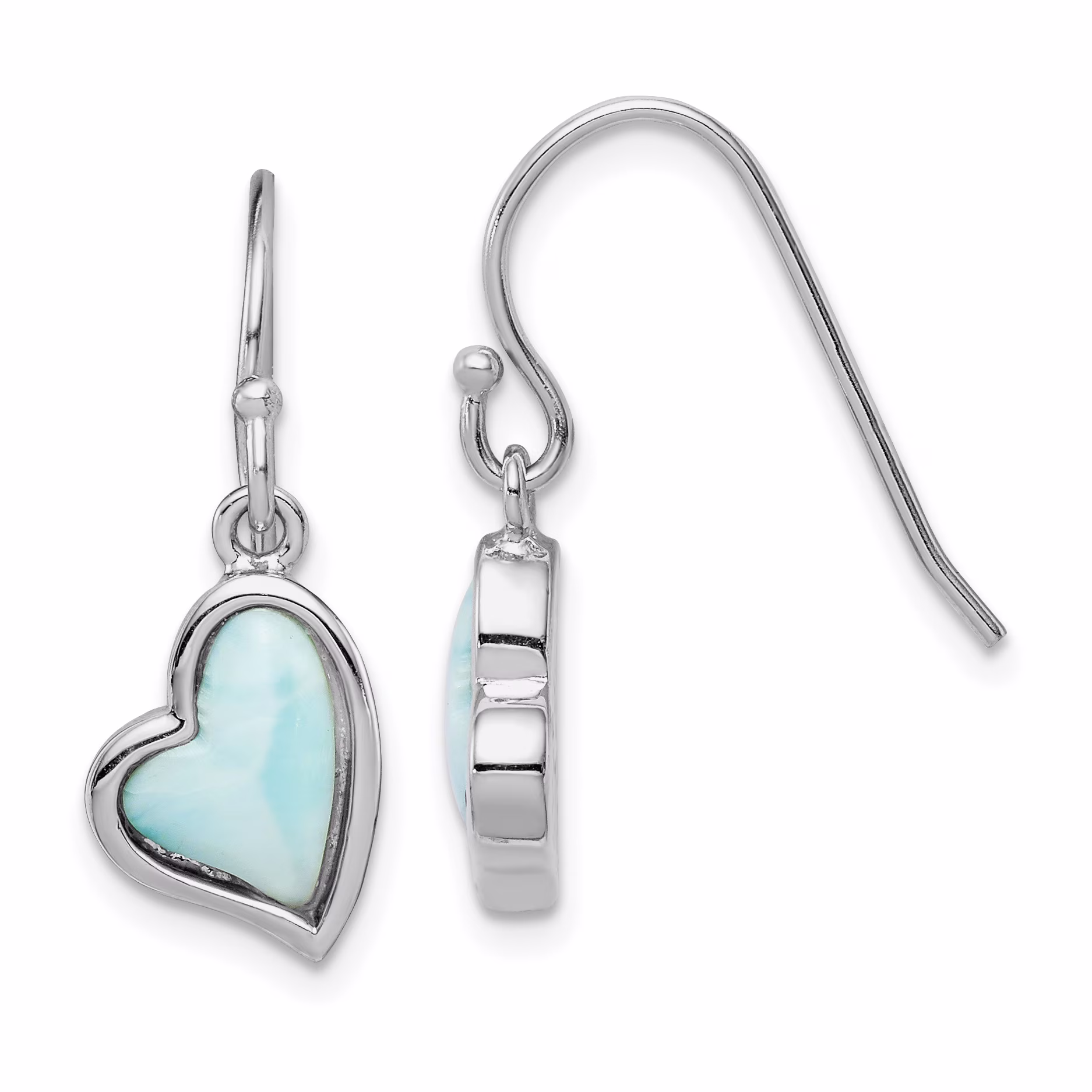 Primal Silver Sterling Silver Rhodium-plated Light Blue Larimar Heart Dangle Earrings