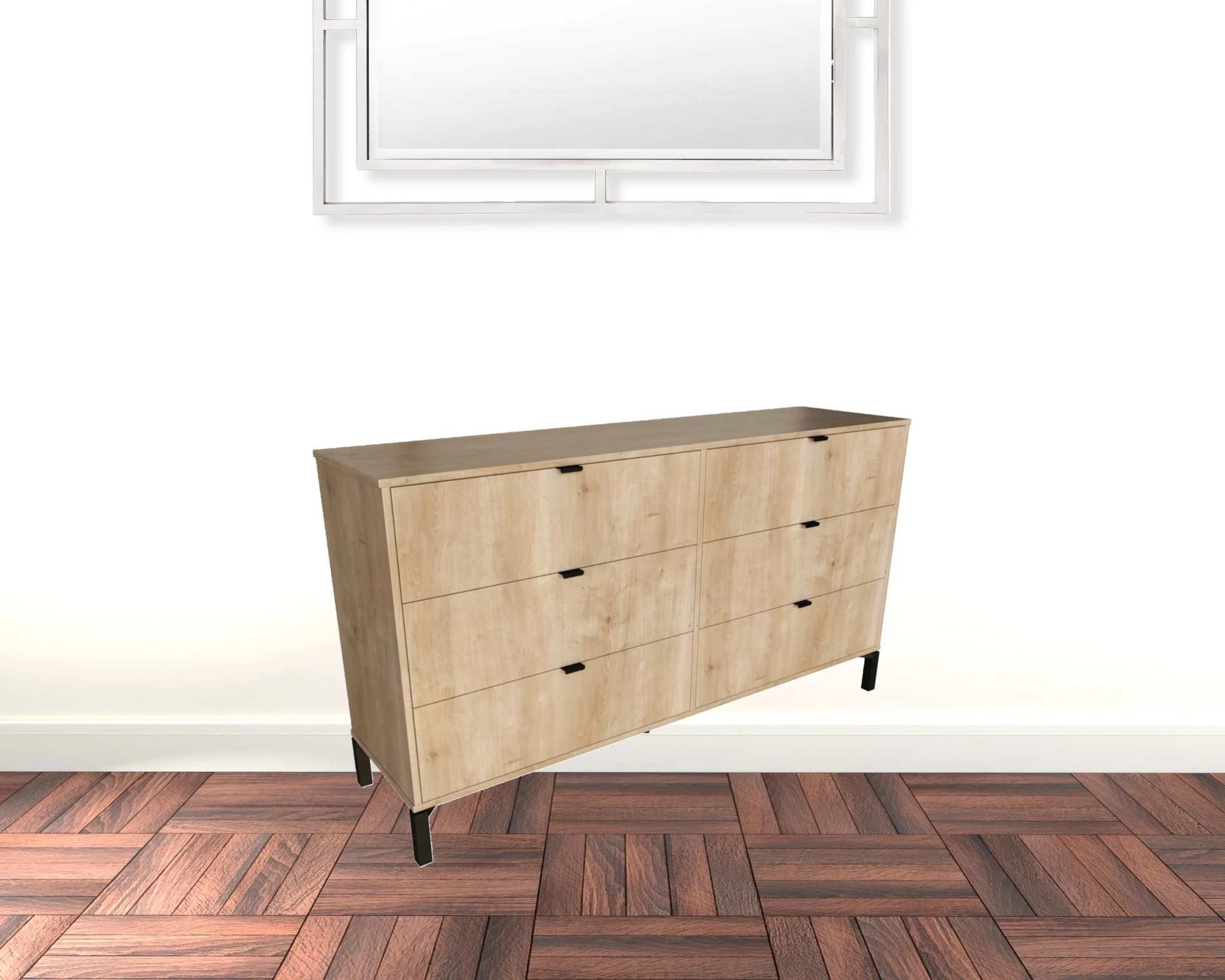 HomeRoots  32 x 59 x 16 in. Light Natural Manufactured Wood with Black Six Drawers Double Dresser