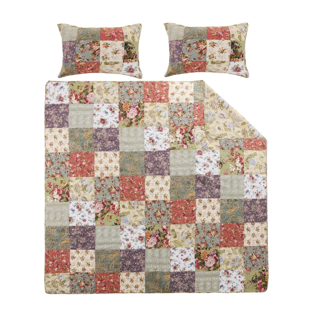 Greenland Home Blooming Prairie 100% Cotton Reversible Quilt and Pillow Sham Set, 2-Piece Twin/Twin XL