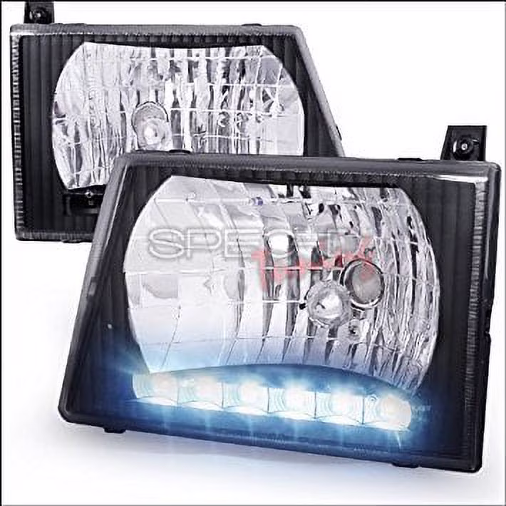 Euro Style Replacement Headlights With LED Strip Black Housing Clear Lens Made For 1992 - 2007 Ford Econoline E150 E250 E Series 92 93 94 95 96 97 98 99 00 01 02 03 04 05 06 07