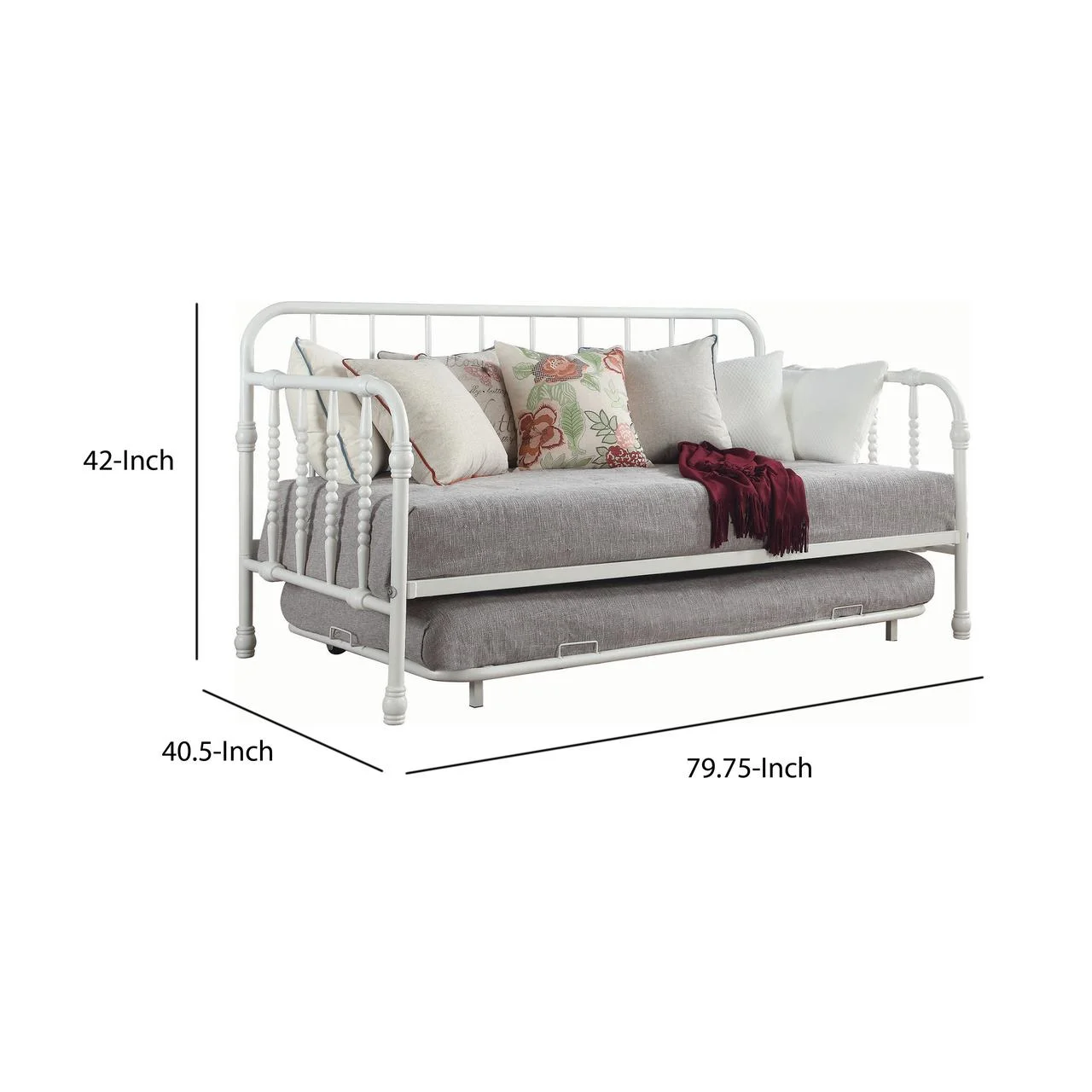 Transitional Metal Spinde Design Daybed with Trundle, White