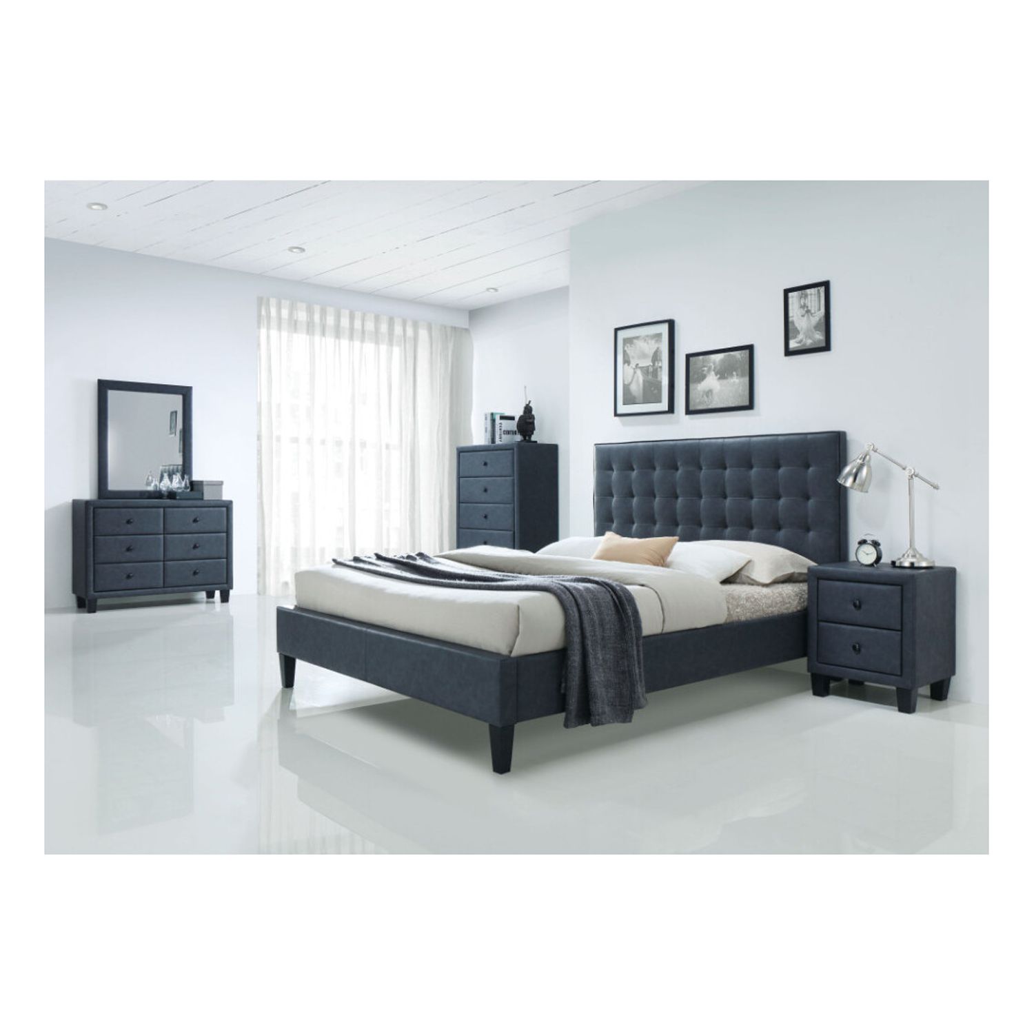 Luxurious And Stylish Fully Padded Queen Bed Grey
