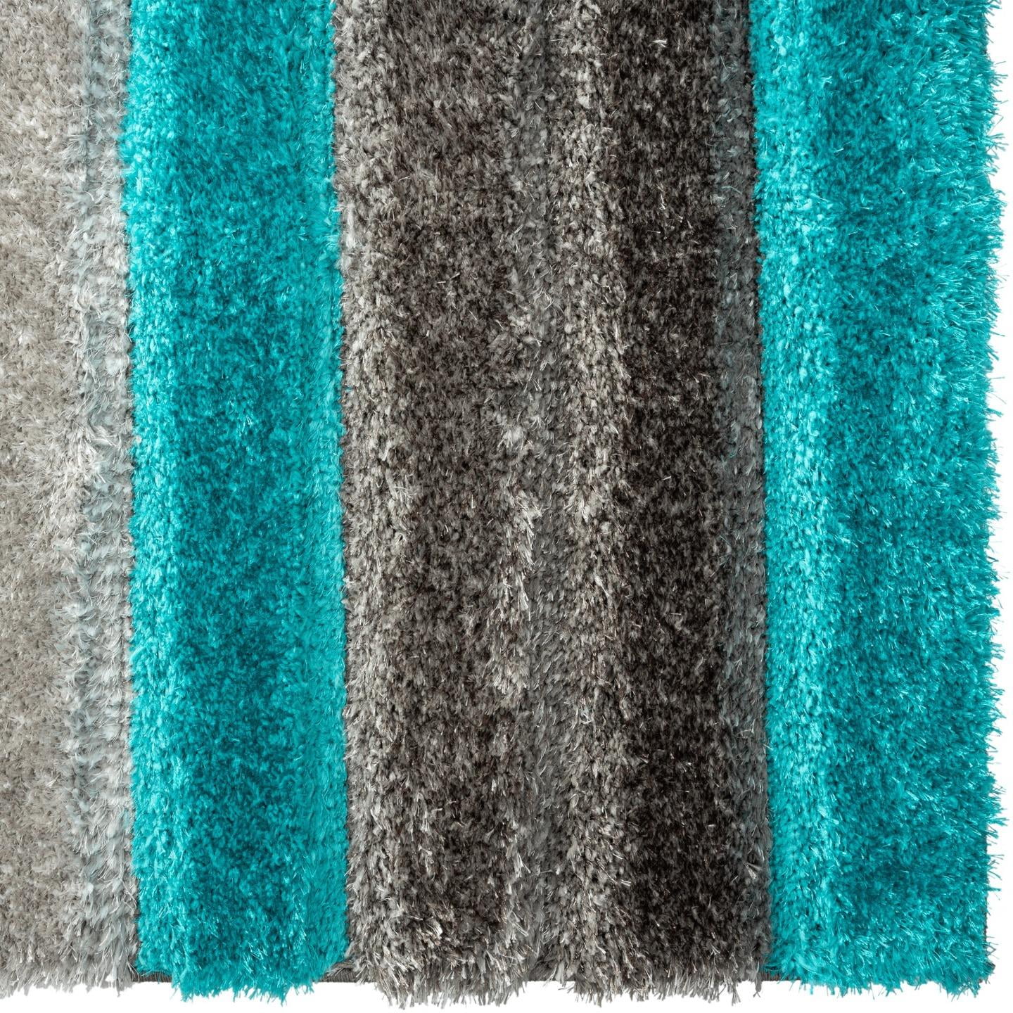Luxe Weavers Shag Plush Geometric Turquoise 8x10 Area Rug, Indoor Carpet