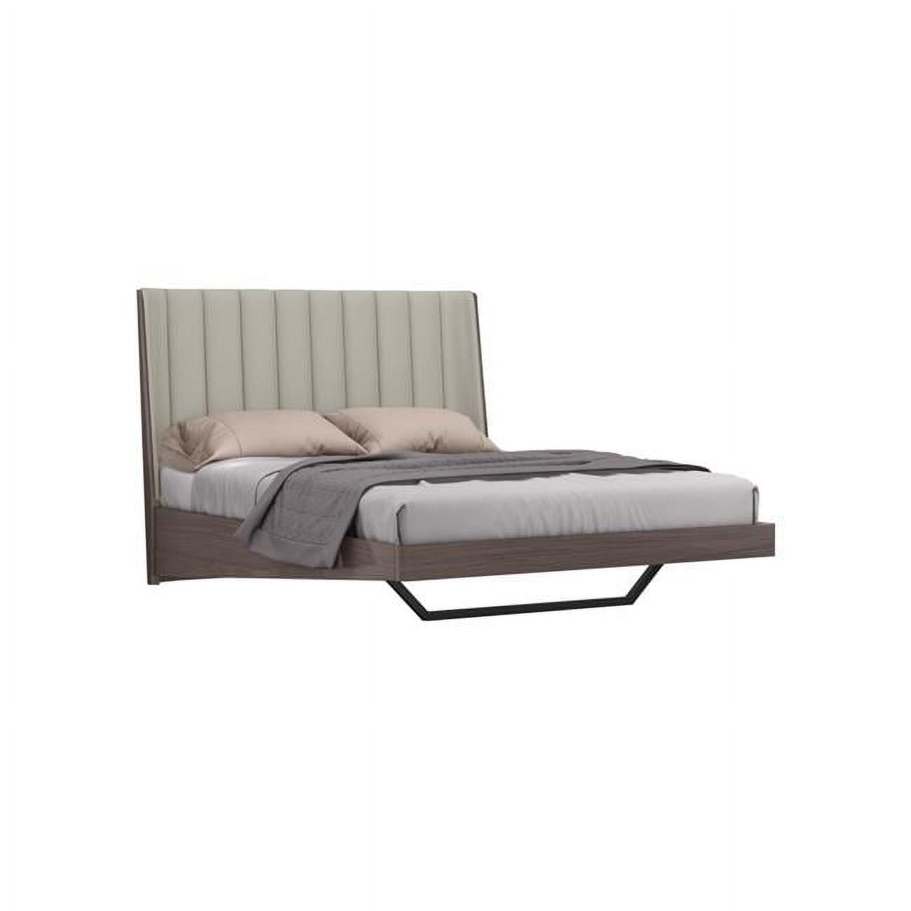 HomeRoots 486182 46 x 60 x 80 in. Queen Size Gray Upholstered Faux Leather & Ivory Gloss Bed Frame