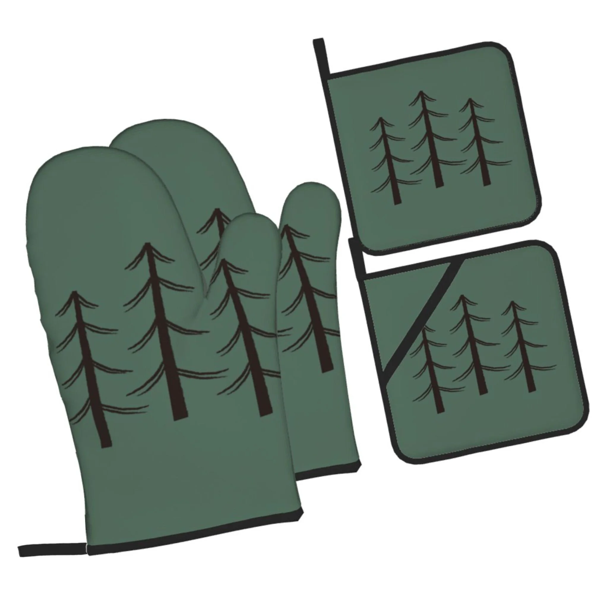 ZICANCN Oven Mitts and Pot Holders Sets,Simple Green Tree Baking Sets Kitchen Heat Resistant 4 Pieces