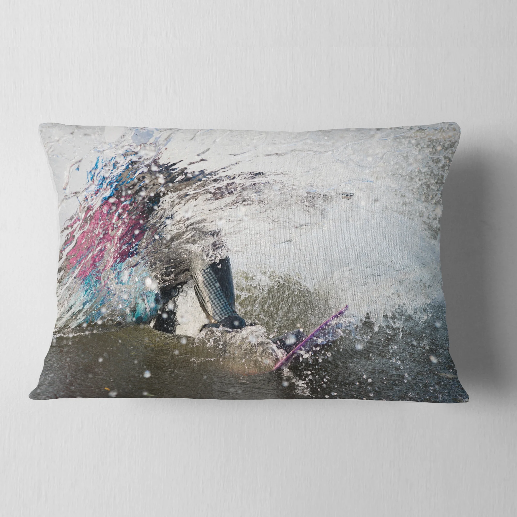 Designart Guy on a Wakeboard - Landscape Printed Throw Pillow - 12x20
