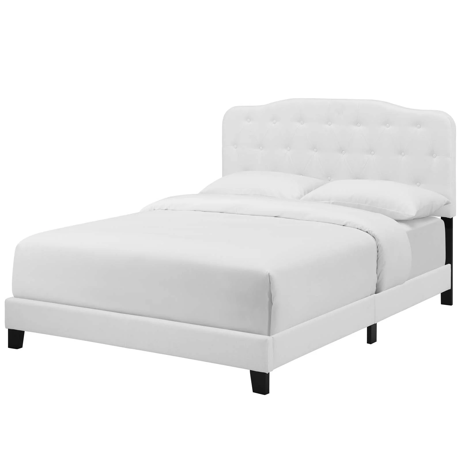 Modern Contemporary Urban Design Bedroom Full Size Platform Bed Frame, Fabric, White