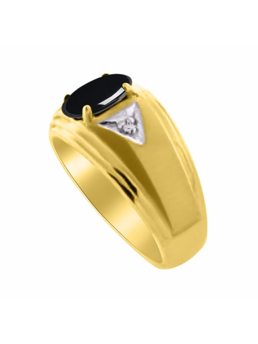 *RYLOS Classic  Beautiful Onyx & Diamond Ring - October Birthstone*; 14K Yellow Gold-plated-silver