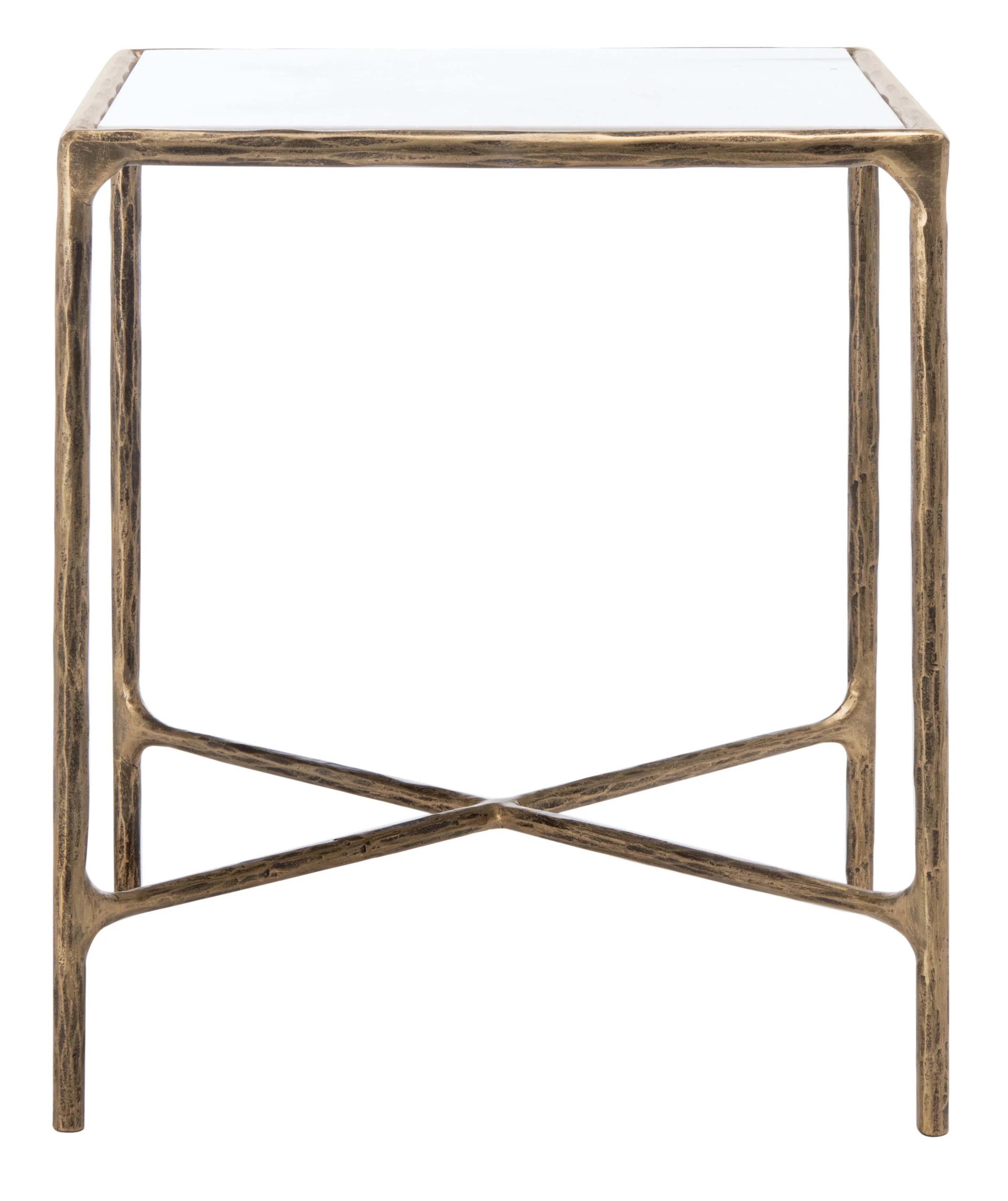 SAFAVIEH Couture Jessa Glam Glass Top Metal End Table, Brass/White