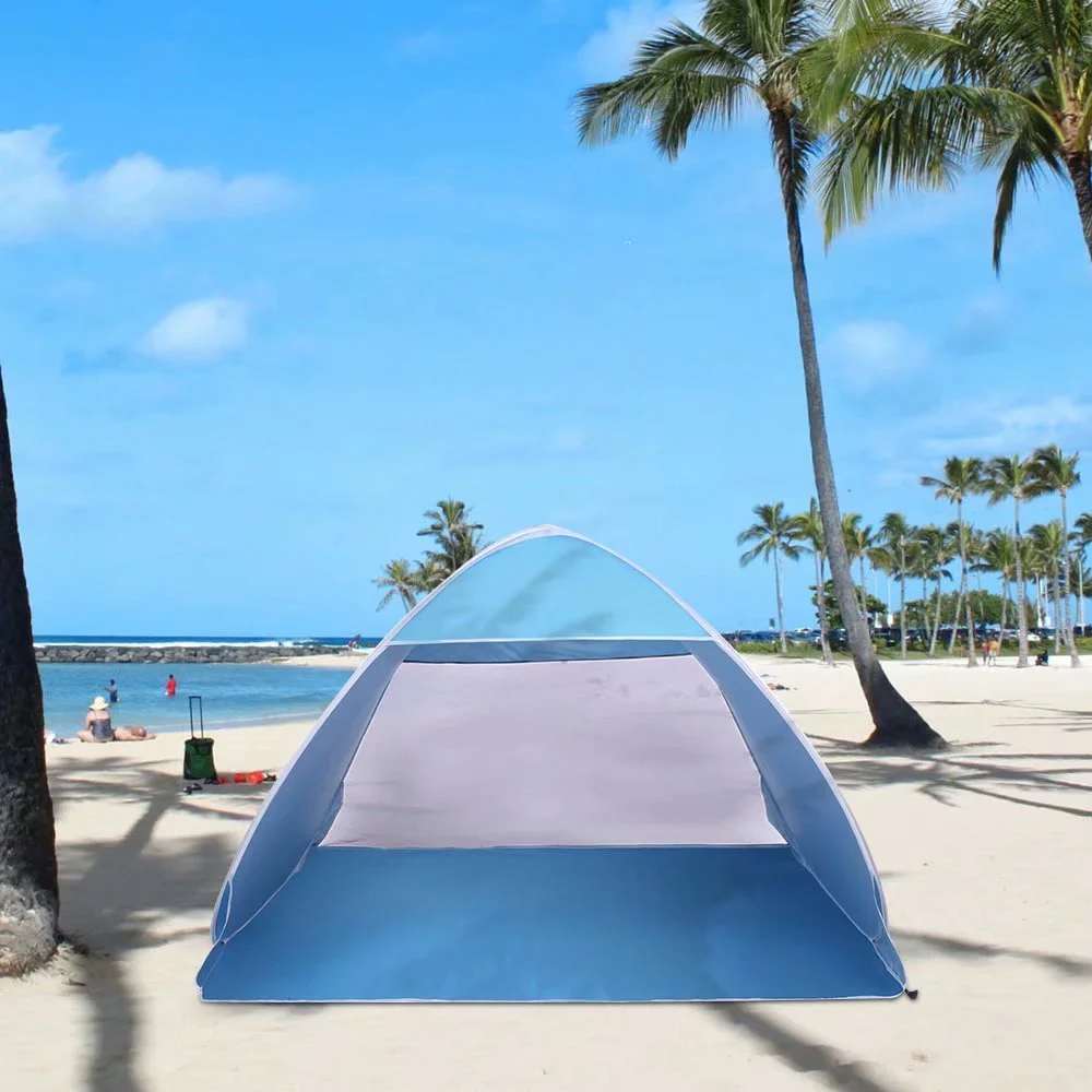 Fortressmount 2-3 Person Beach Tent Pop Up Sun Shelter Tent Big Automatic Sun Umbrella 2-3 Person Fishing Beach Shelter Blue
