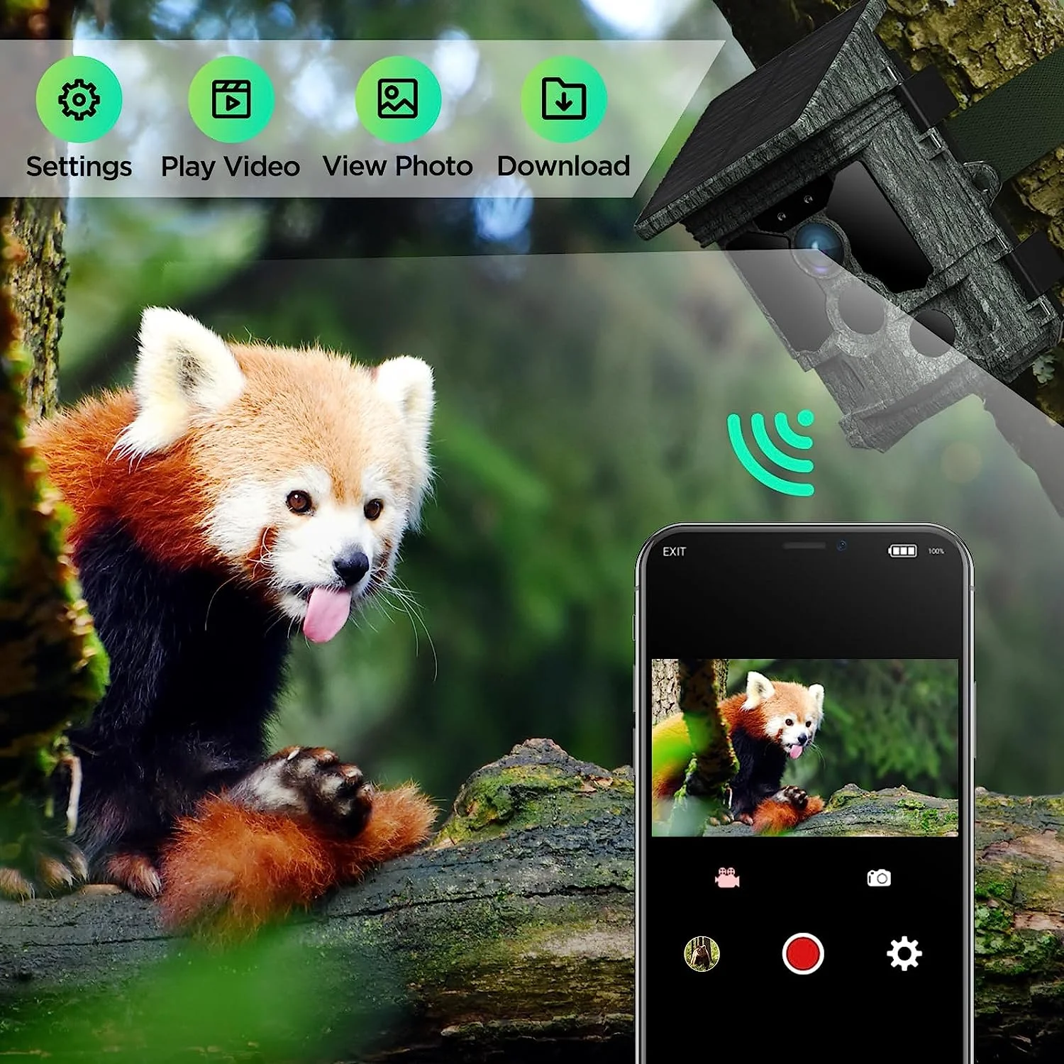 CAMPARK Trail Camera Solar Powered Native 4K 30fps 46MP Rechargeable WiFi Bluetooth Game Hunting Camera with 0.1s Trigger Time 3 PIR Sensor Night Vision Waterproof IP66 Loop Recording Deer Trail Cam